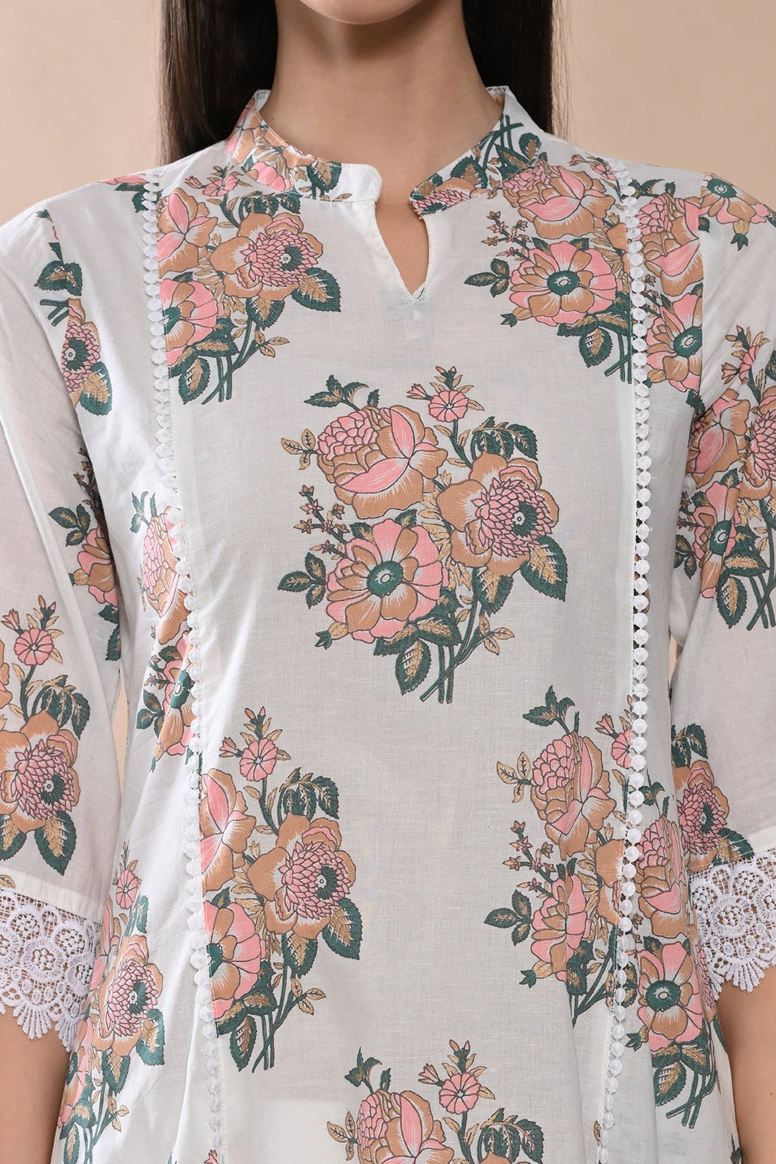 White Printed A-line Kurta 2 Pcs Set