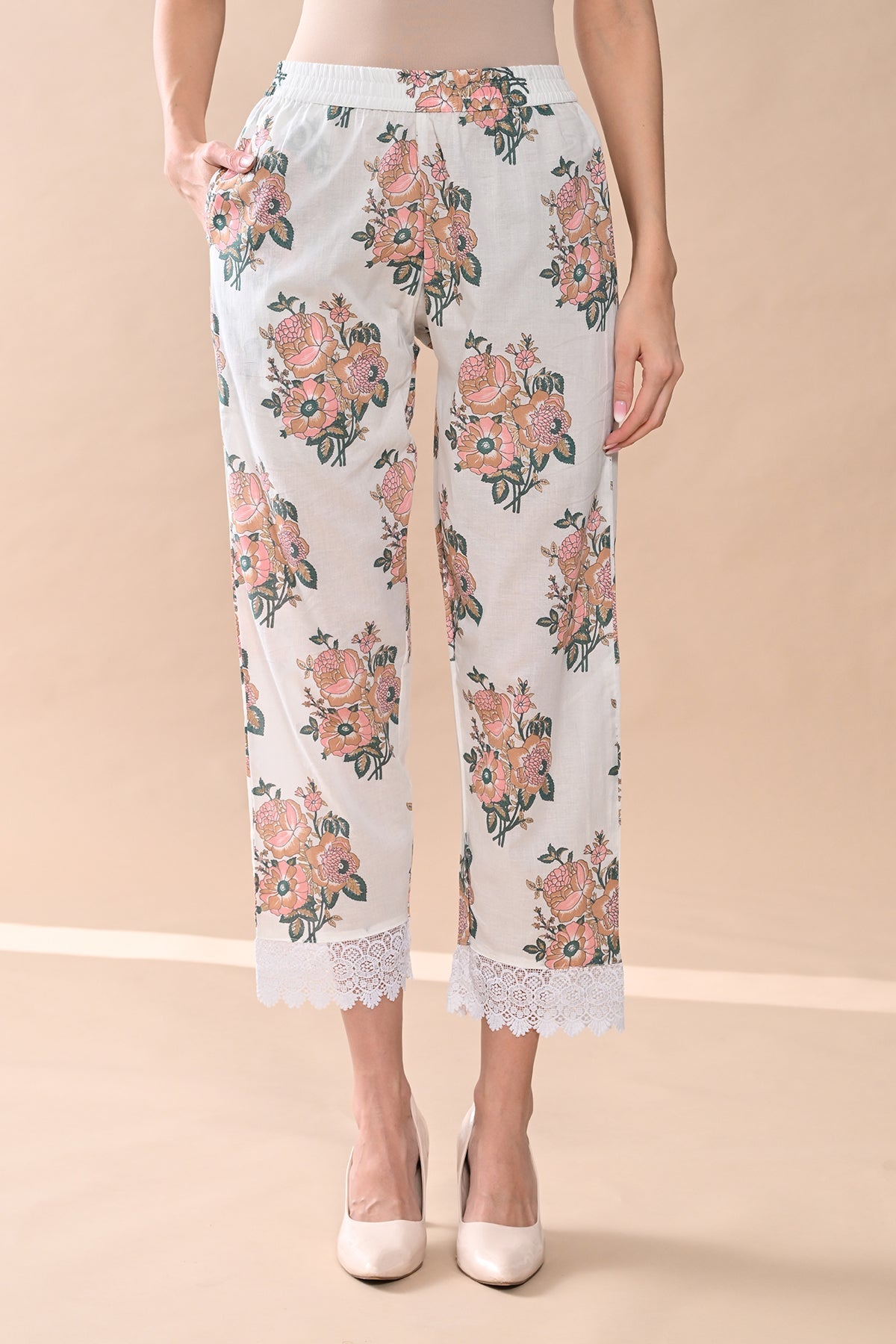 White Printed A-line Kurta 2 Pcs Set