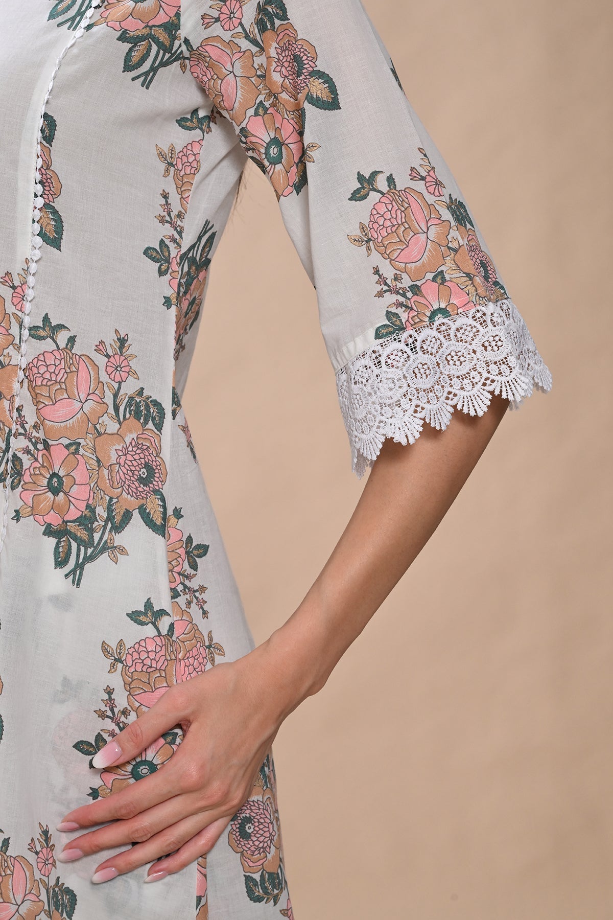 White Printed A-line Kurta 2 Pcs Set