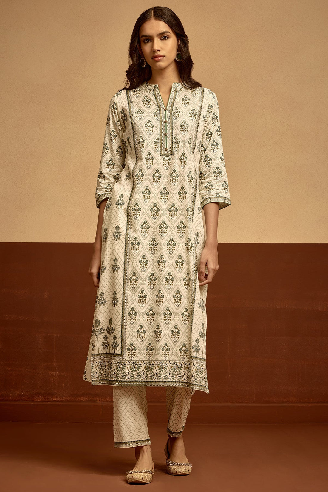 Cream Printed Kurta 2 Pcs Set