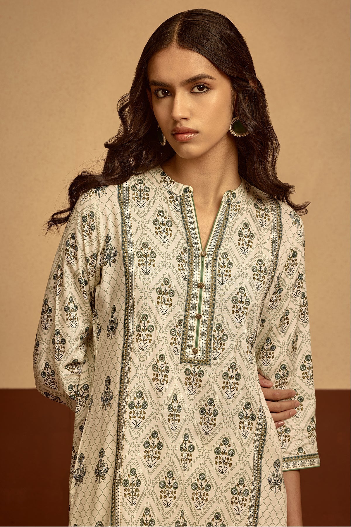 Cream Printed Kurta 2 Pcs Set