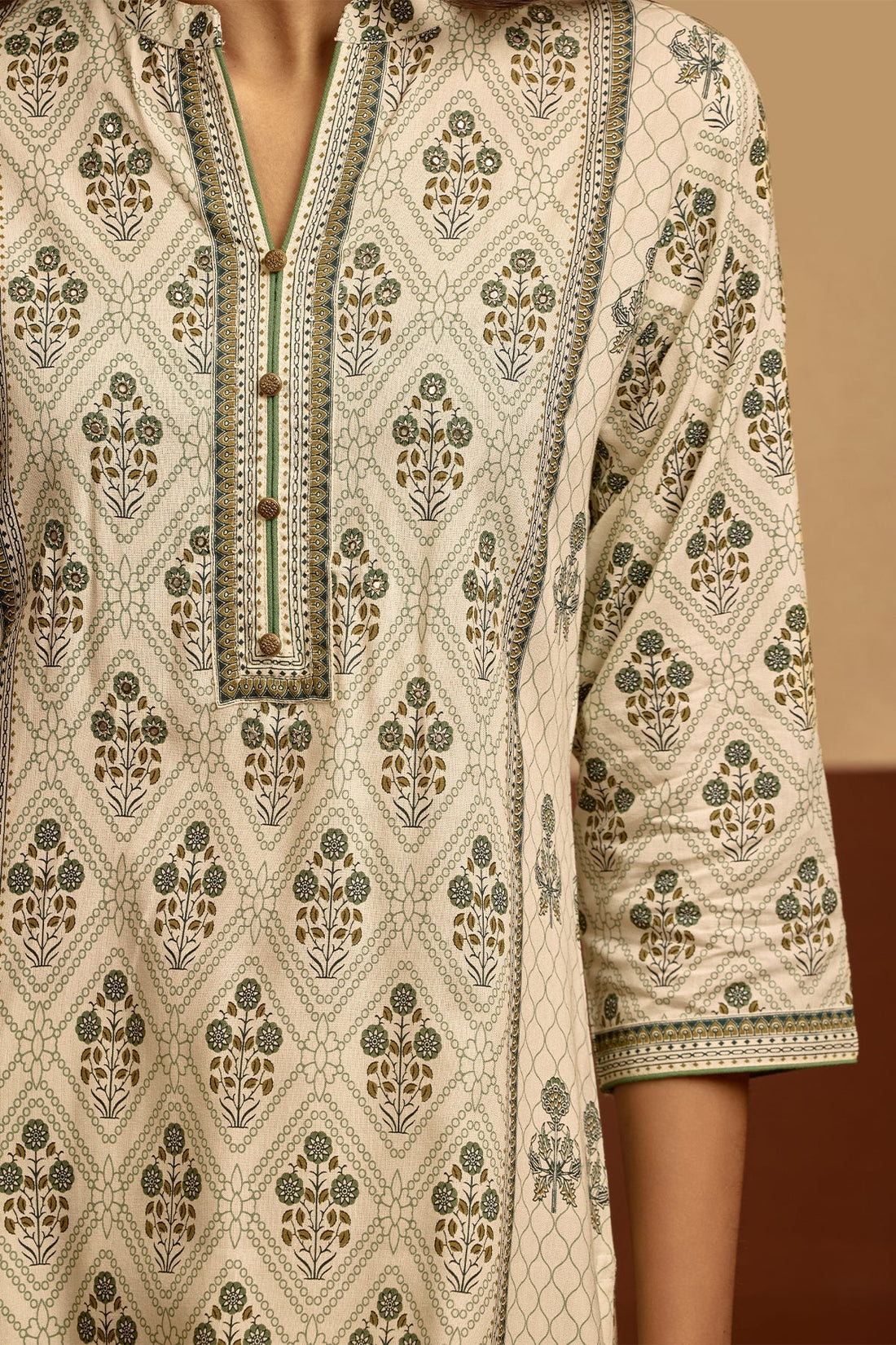 Cream Printed Kurta 2 Pcs Set