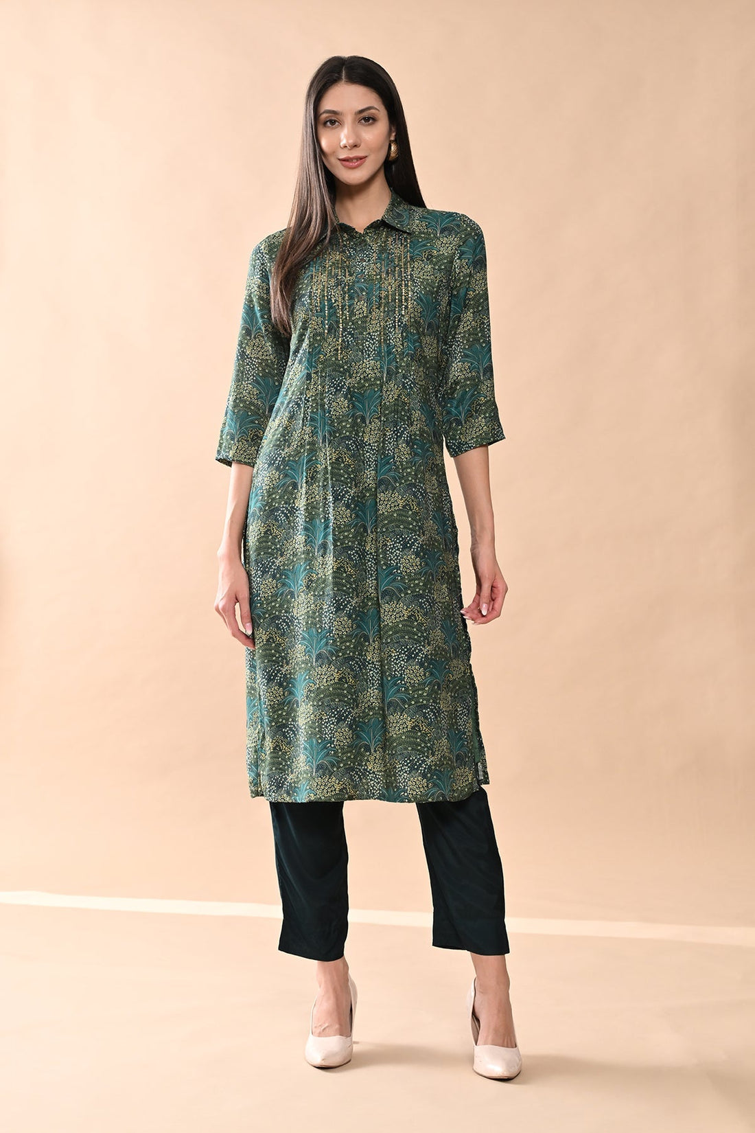 Green Printed Kurta 2 Pcs Set