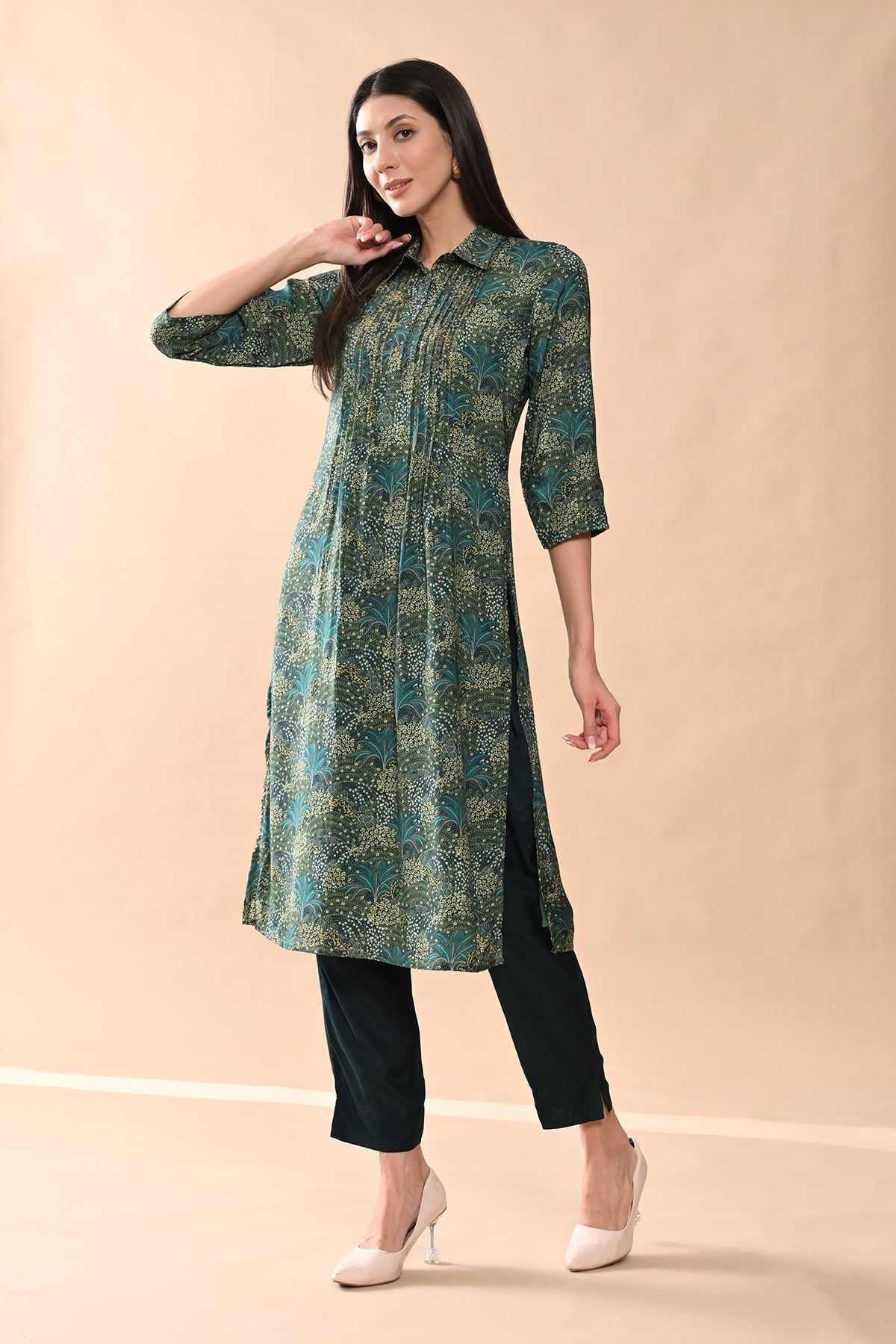 Green Printed Kurta 2 Pcs Set