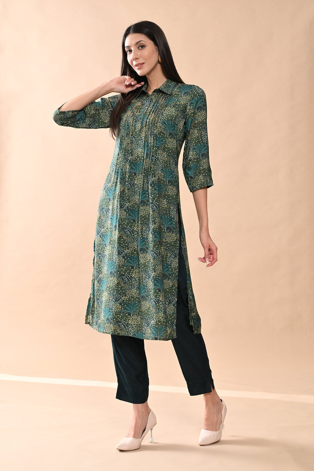 Green Printed Kurta 2 Pcs Set