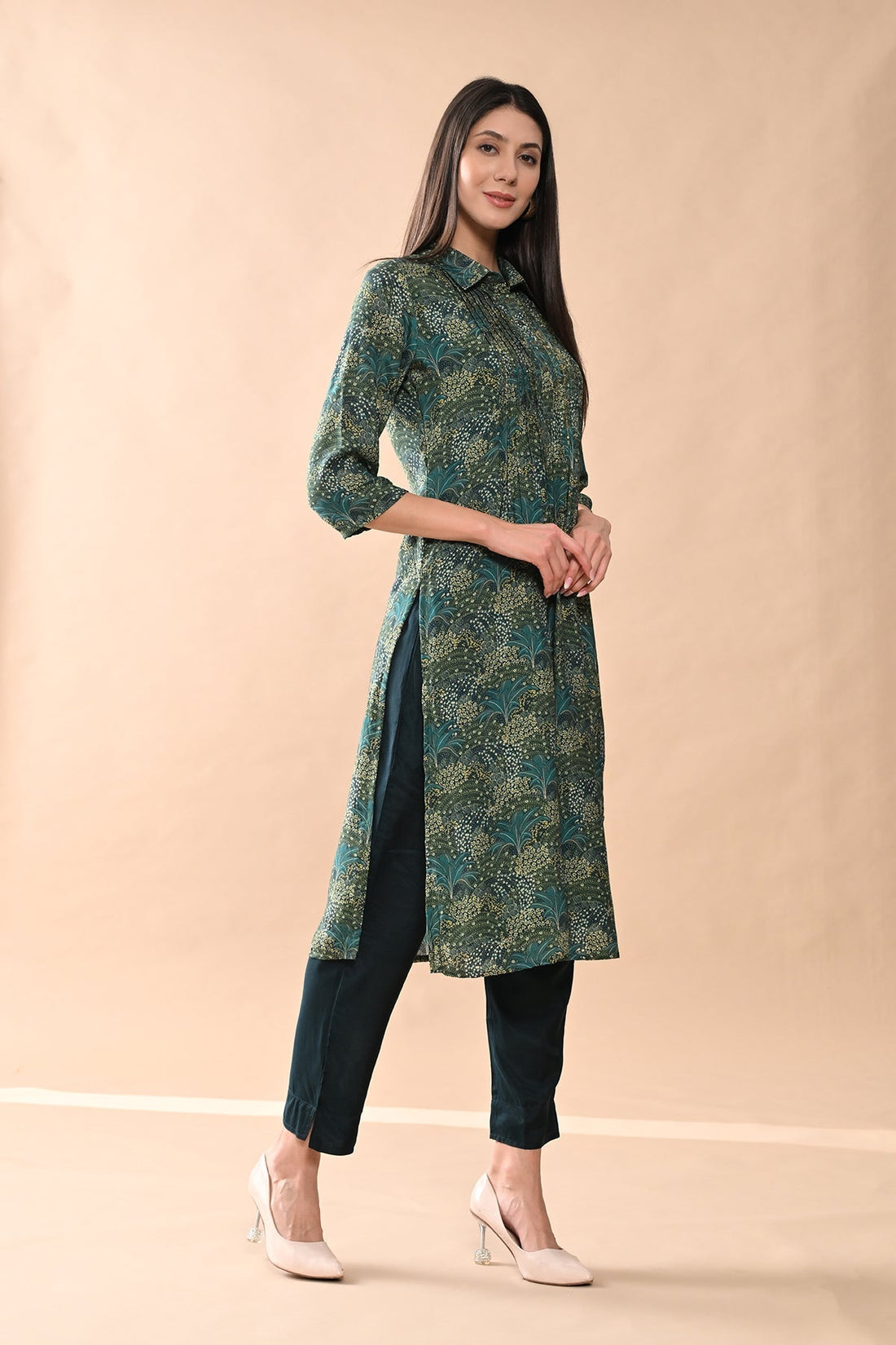 Green Printed Kurta 2 Pcs Set