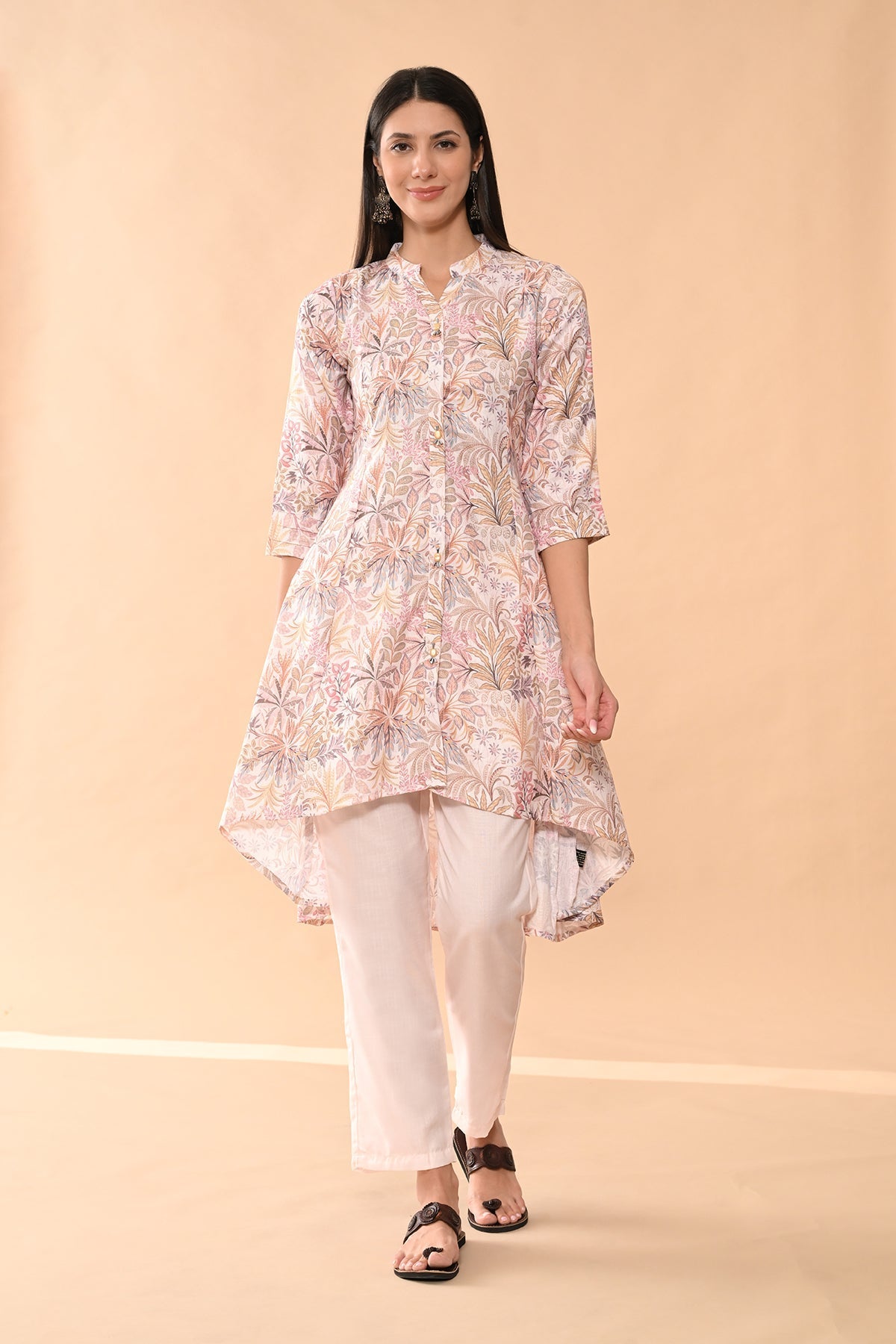 Cream Printed Kurta 2 Pcs Set