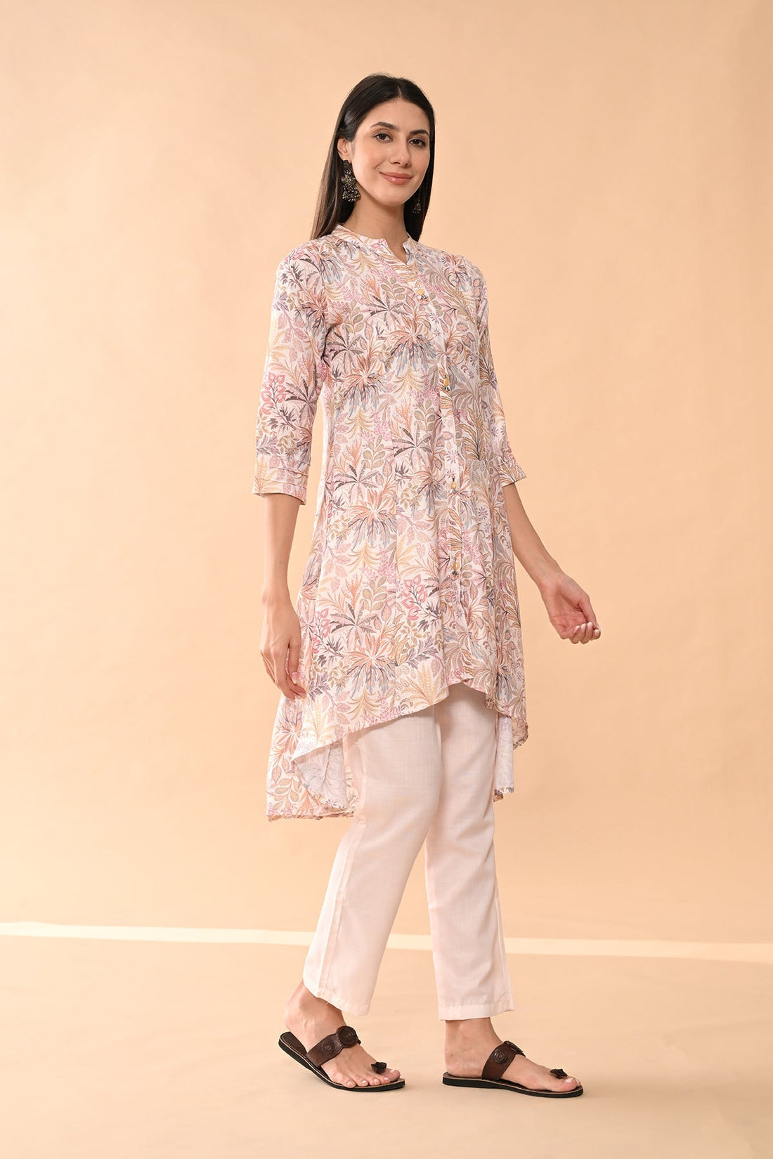 Cream Printed Kurta 2 Pcs Set