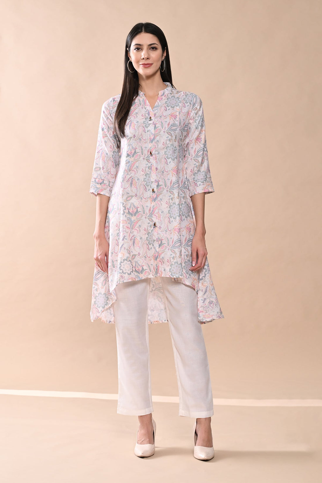 Cream Printed Kurta 2 Pcs Set