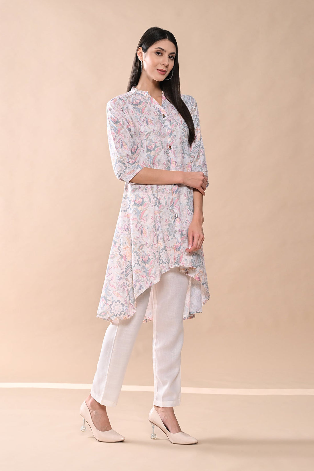 Cream Printed Kurta 2 Pcs Set
