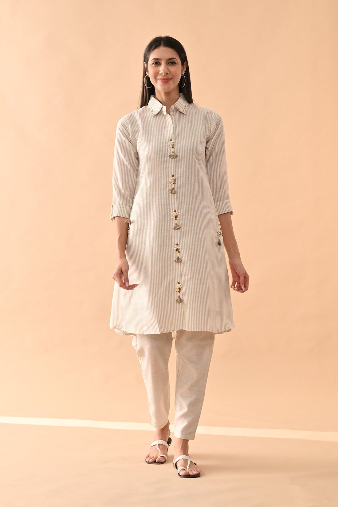 White Self Design kurta 2 Pcs Set