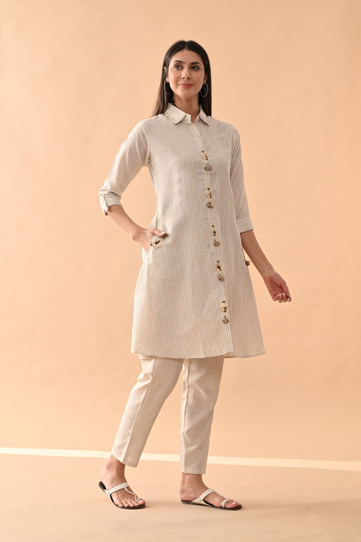 White Self Design kurta 2 Pcs Set