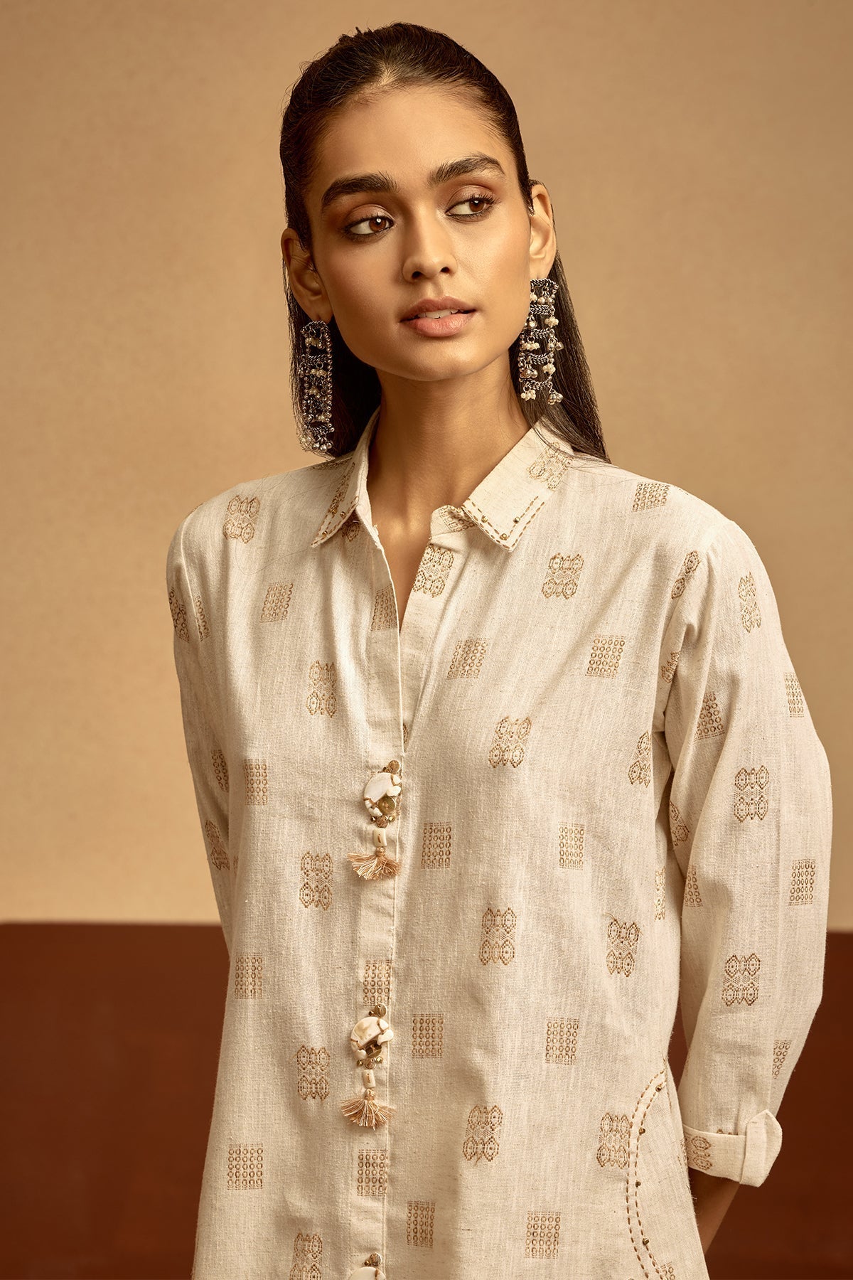 Cream Embroidered A-line Kurta 2 Pcs Set