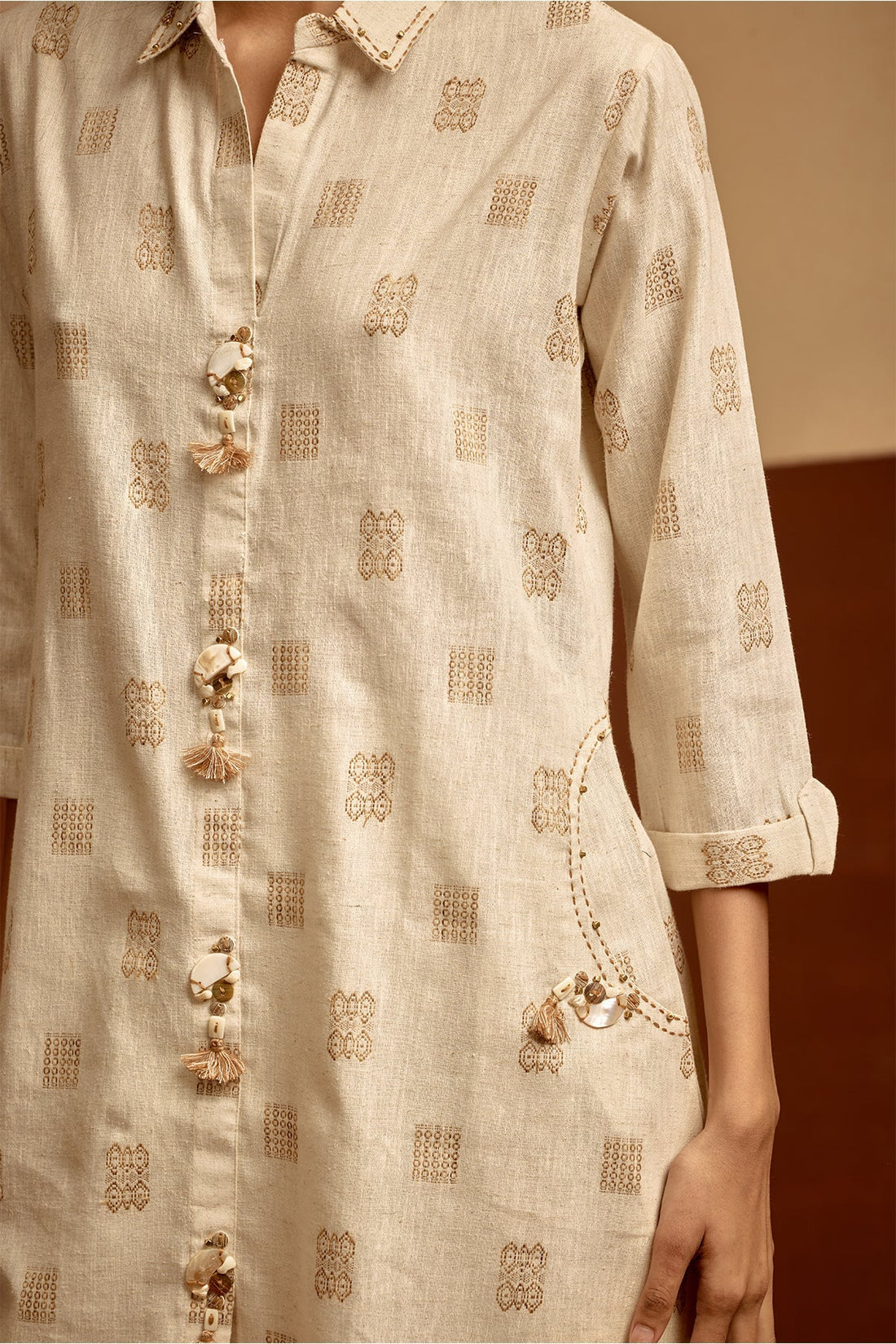 Cream Embroidered A-line Kurta 2 Pcs Set
