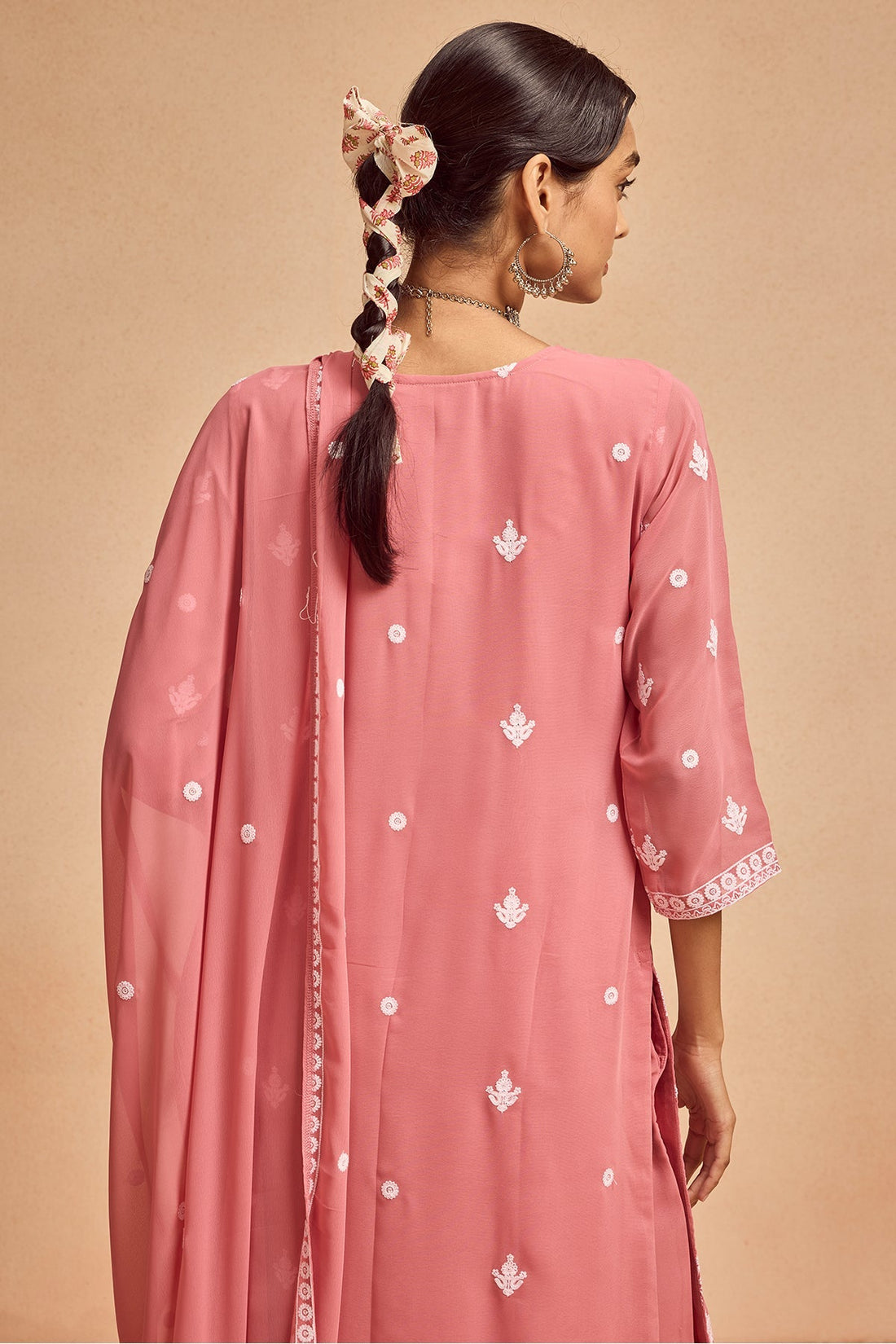Pink Embroidered Kurta 3 Pcs Set
