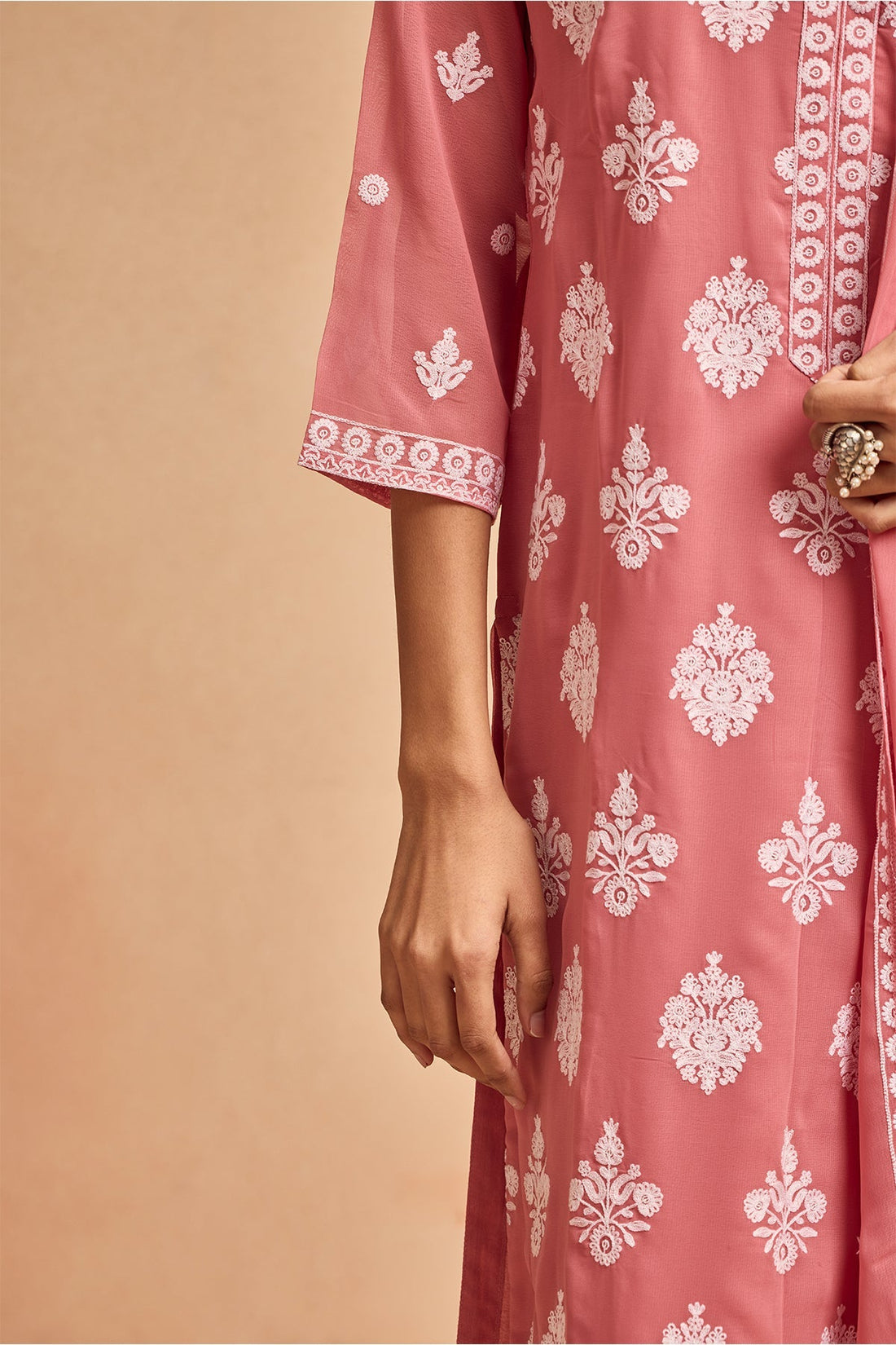 Pink Embroidered Kurta 3 Pcs Set