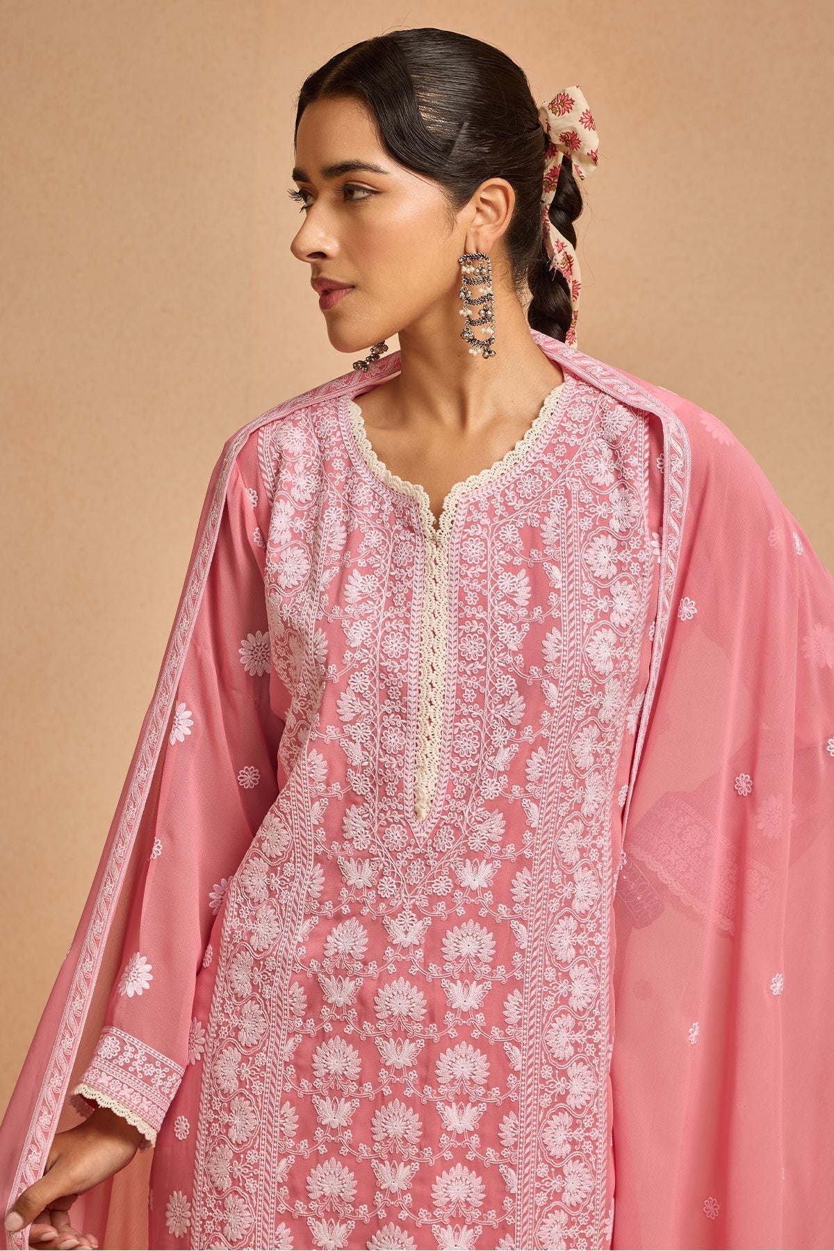 Peach Embroidered Kurta 3 Pcs Set