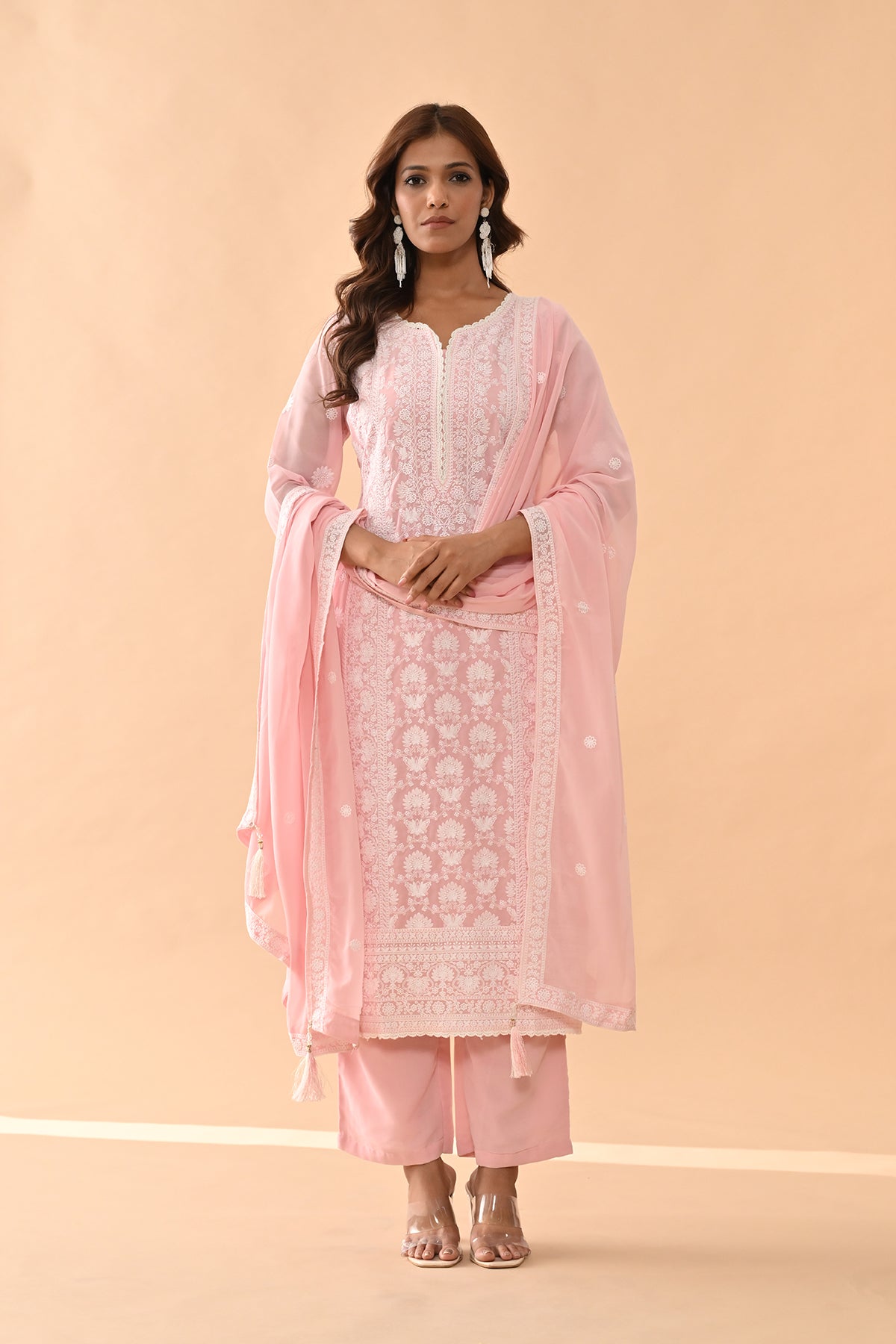 Pink Embroidered Kurta 3 Pcs Set