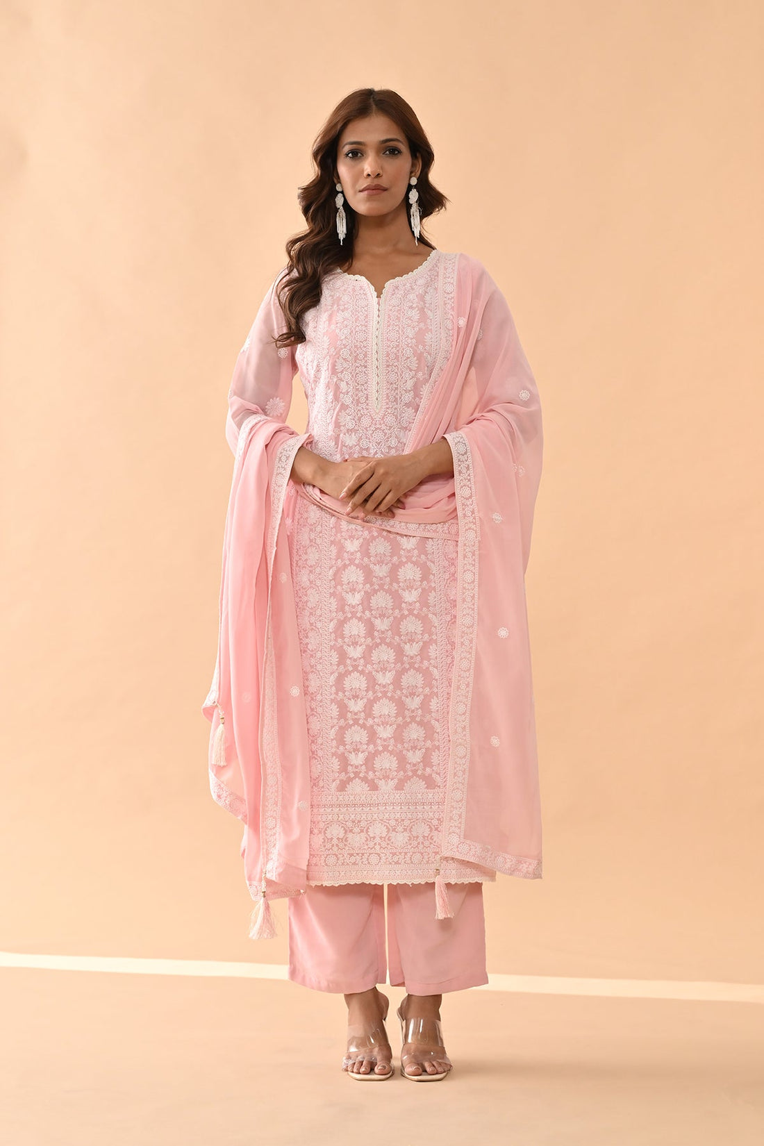 Pink Embroidered Kurta 3 Pcs Set