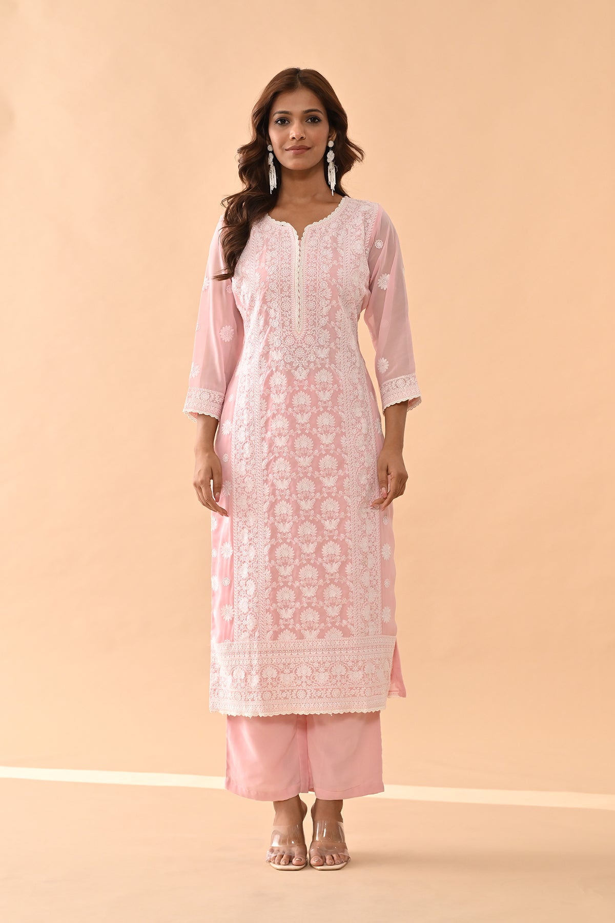 Pink Embroidered Kurta 3 Pcs Set