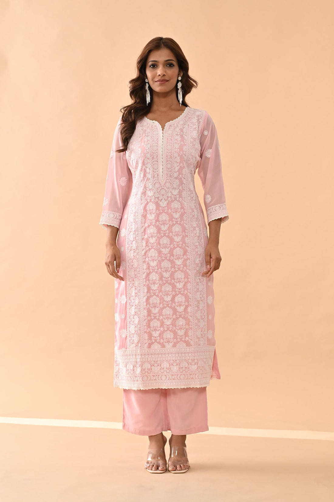 Pink Embroidered Kurta 3 Pcs Set