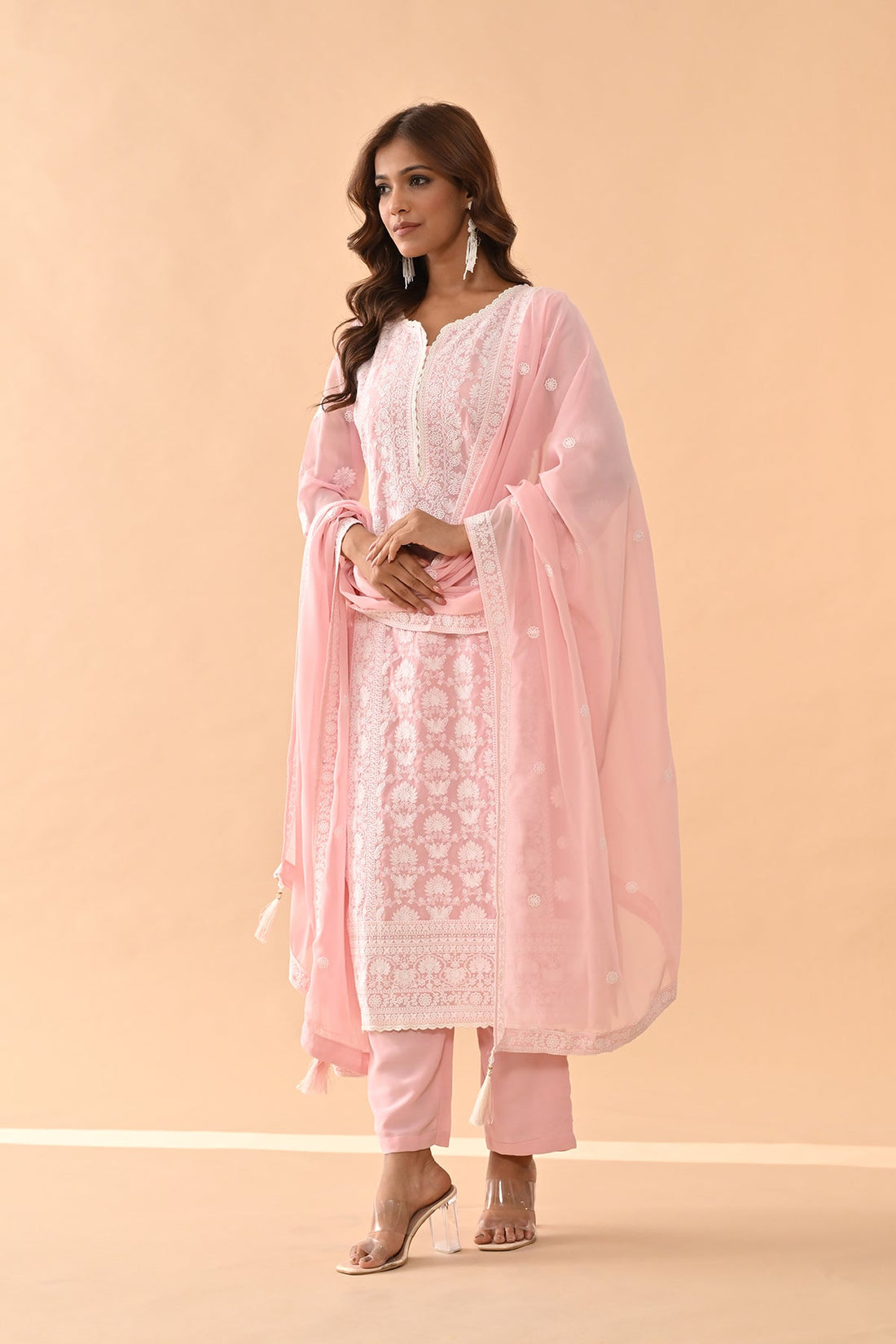 Pink Embroidered Kurta 3 Pcs Set