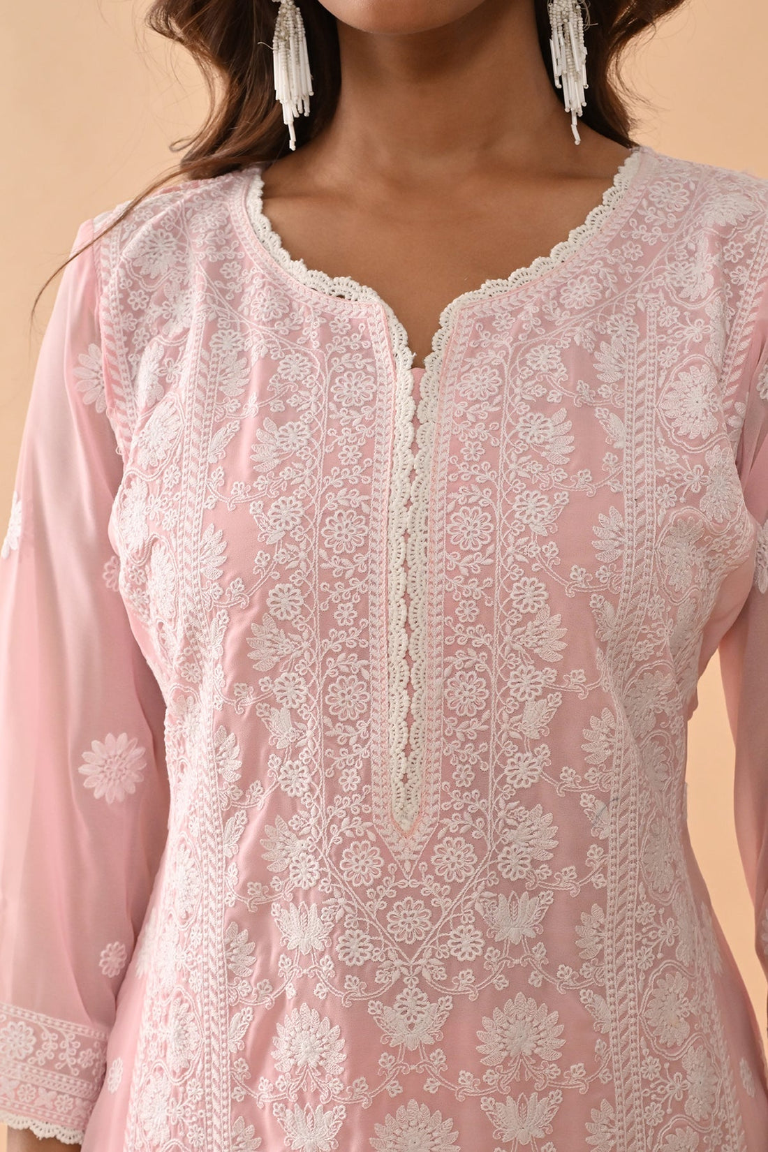 Pink Embroidered Kurta 3 Pcs Set