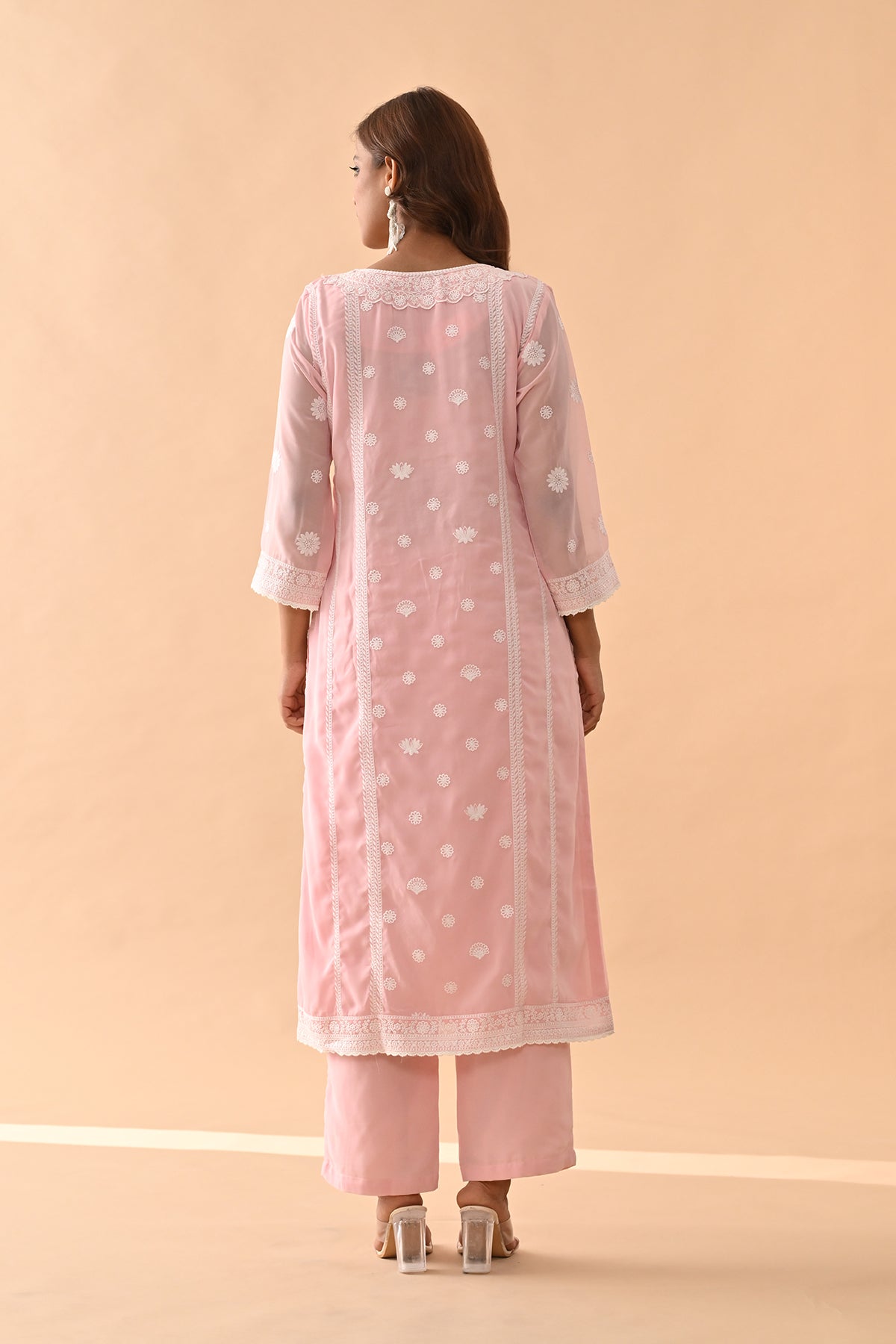 Pink Embroidered Kurta 3 Pcs Set
