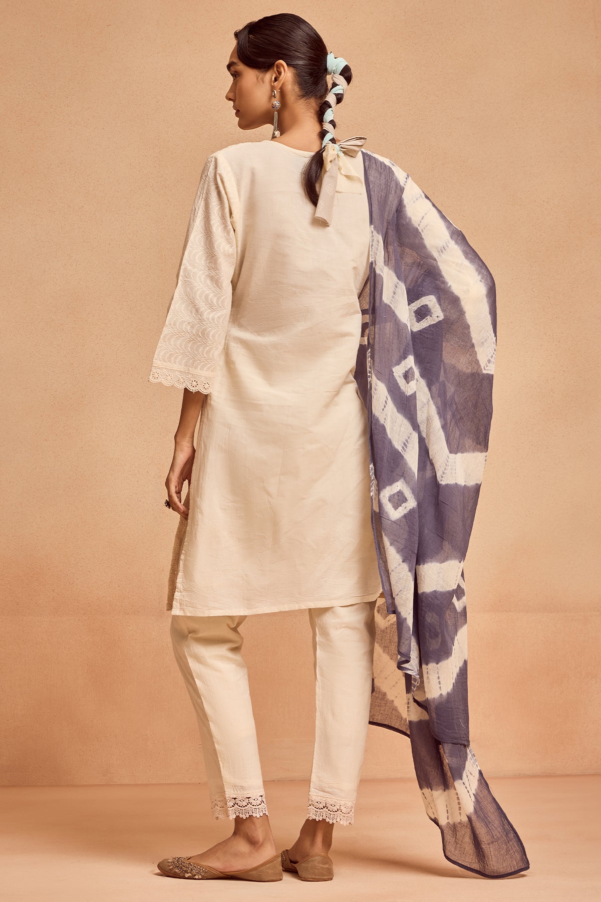 Cream Embroidered Kurta 3 Pcs Set