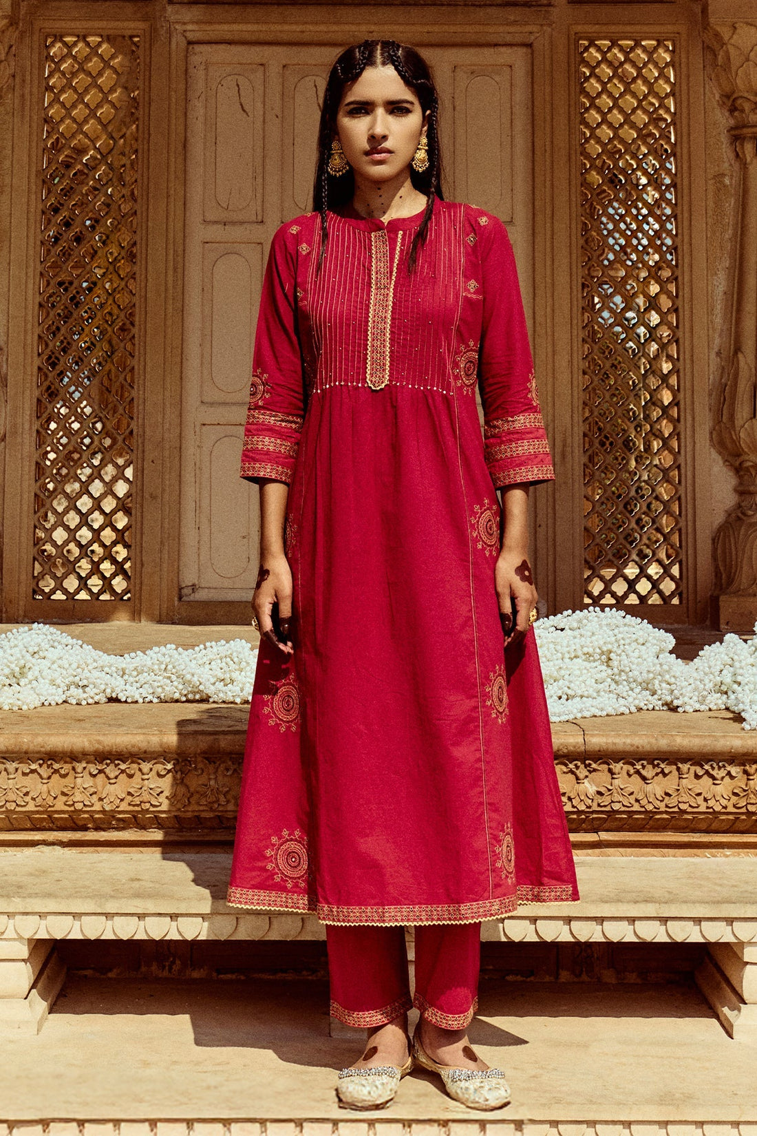 Magenta Embroidered Kurta 2 Pcs Set