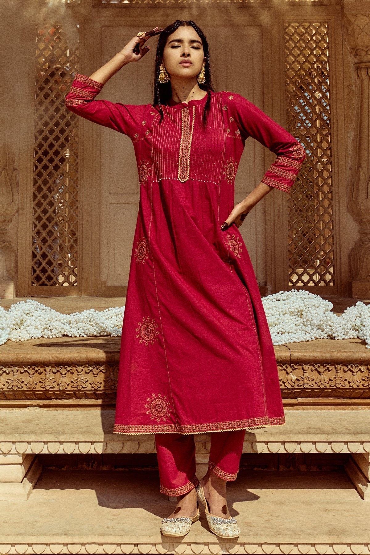 Magenta Embroidered Kurta 2 Pcs Set