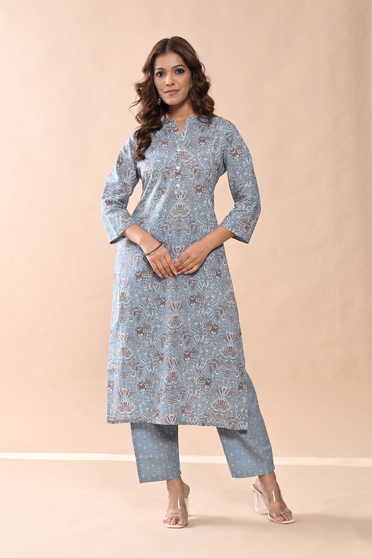 Blue Printed Kurta 3 Pcs Set