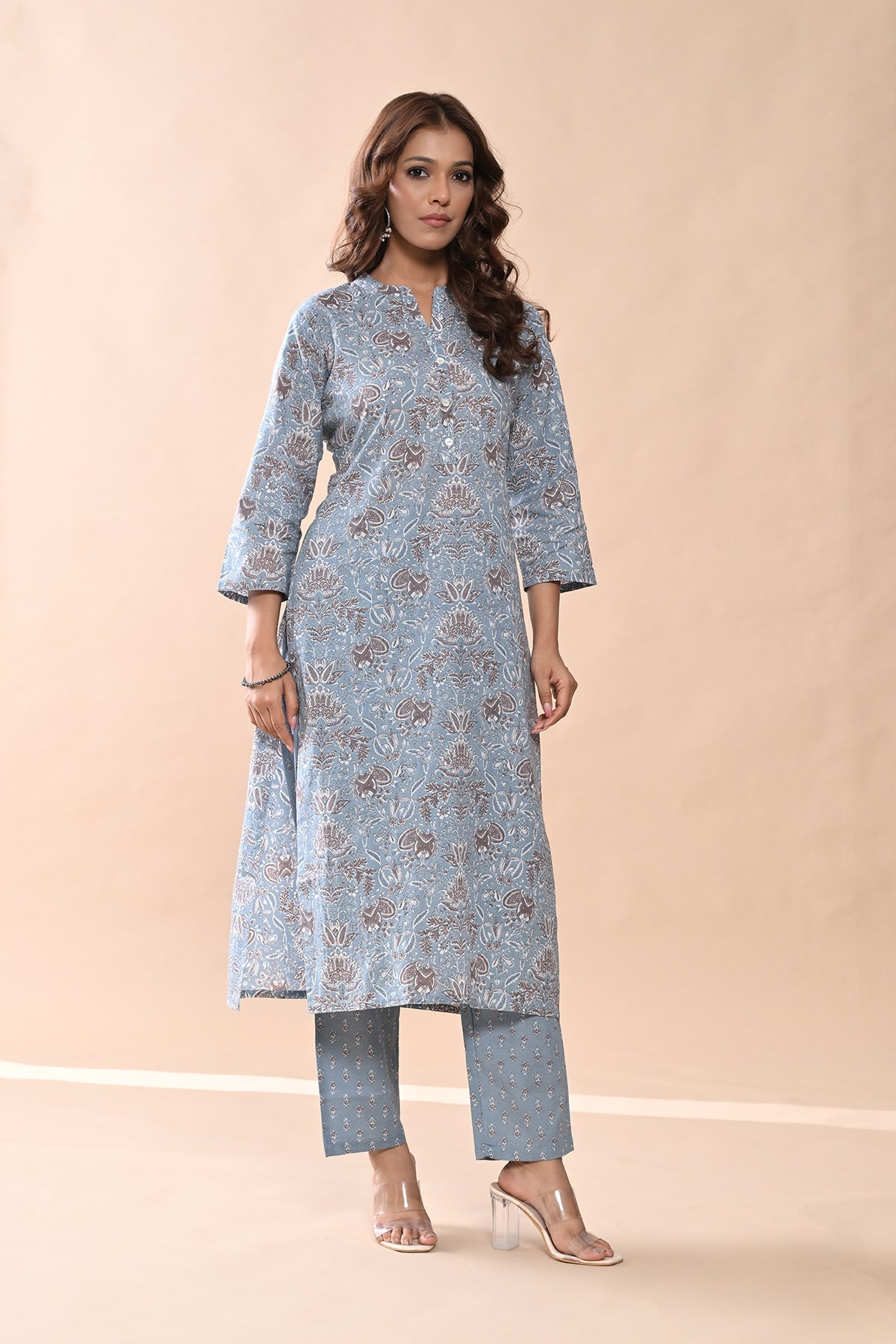 Blue Printed Kurta 3 Pcs Set