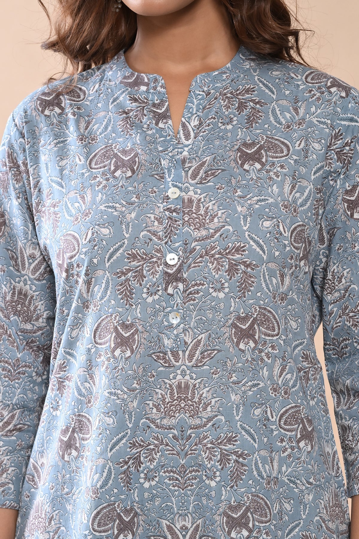 Blue Printed Kurta 3 Pcs Set