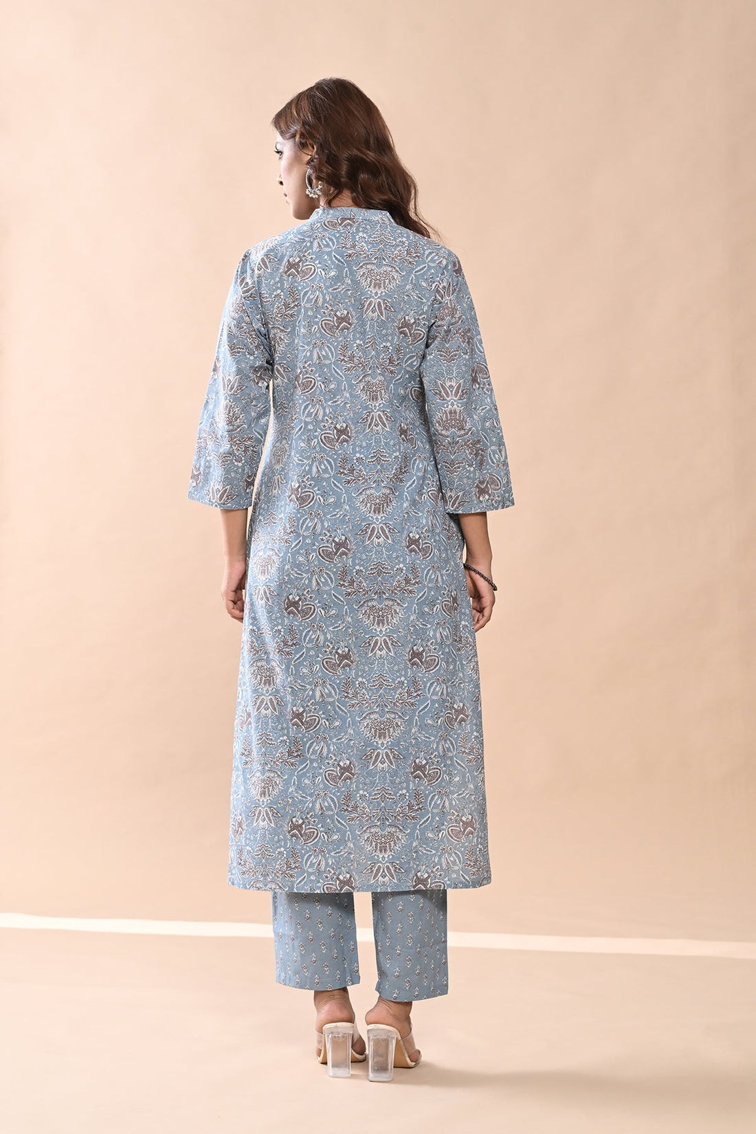 Blue Printed Kurta 3 Pcs Set