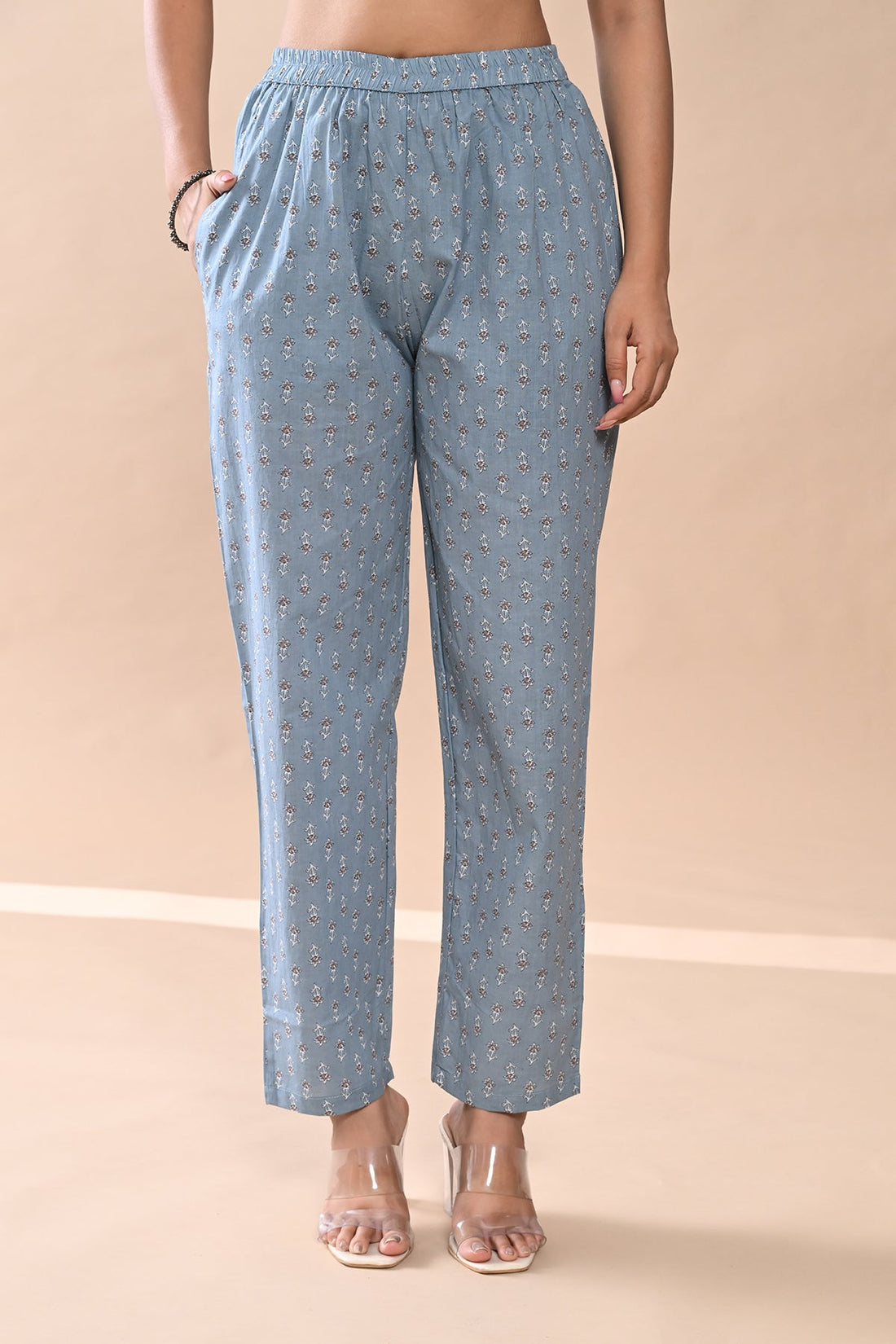 Blue Printed Kurta 3 Pcs Set