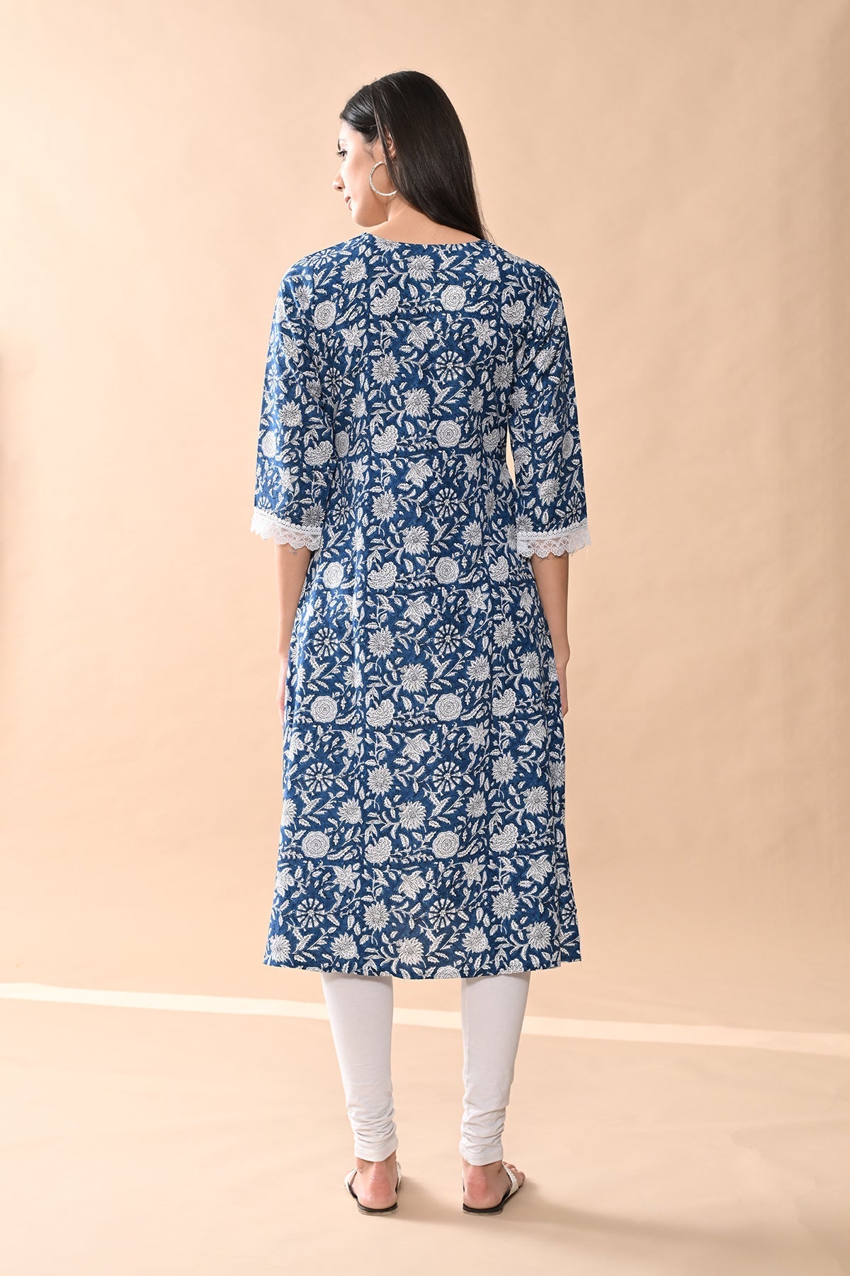 Blue Printed A-line Kurta