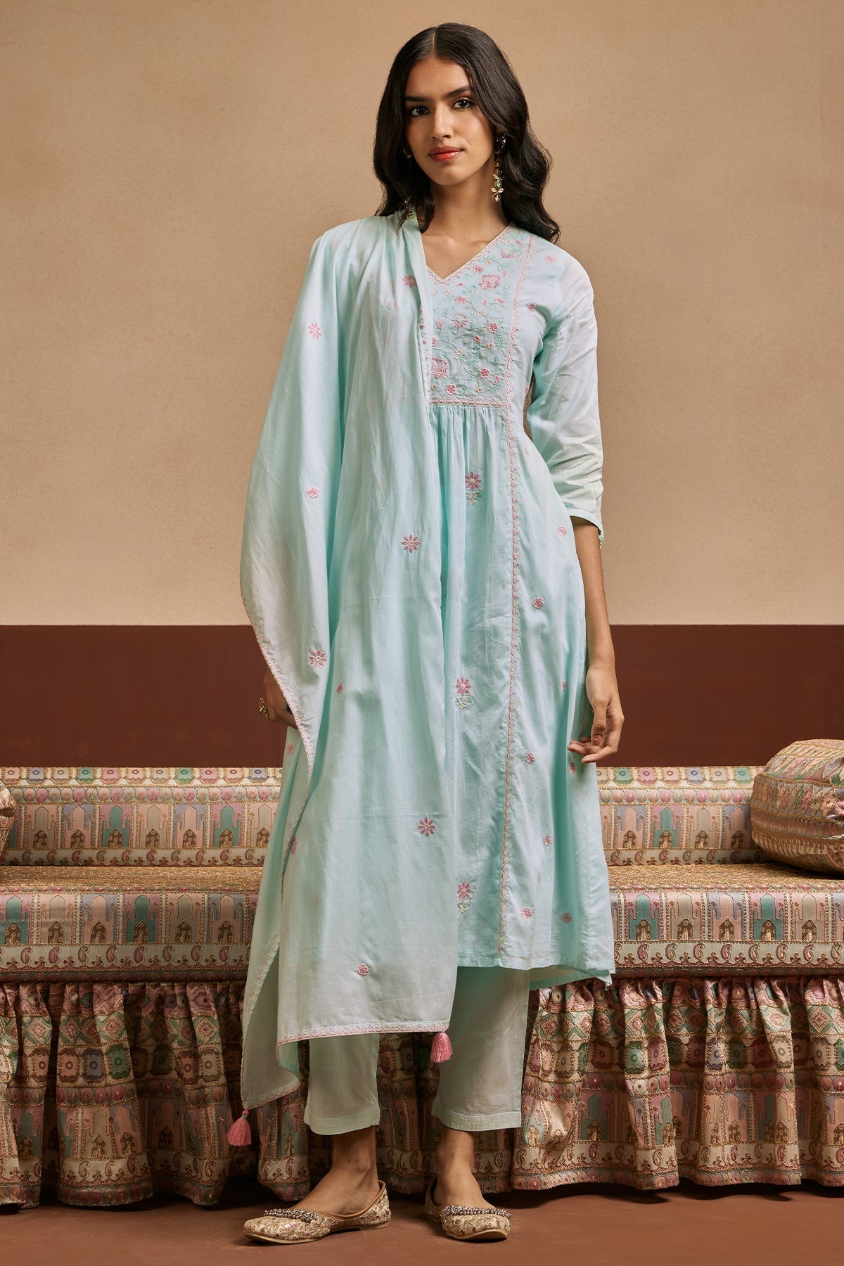Green Embroidered Kurta 3 Pcs Set