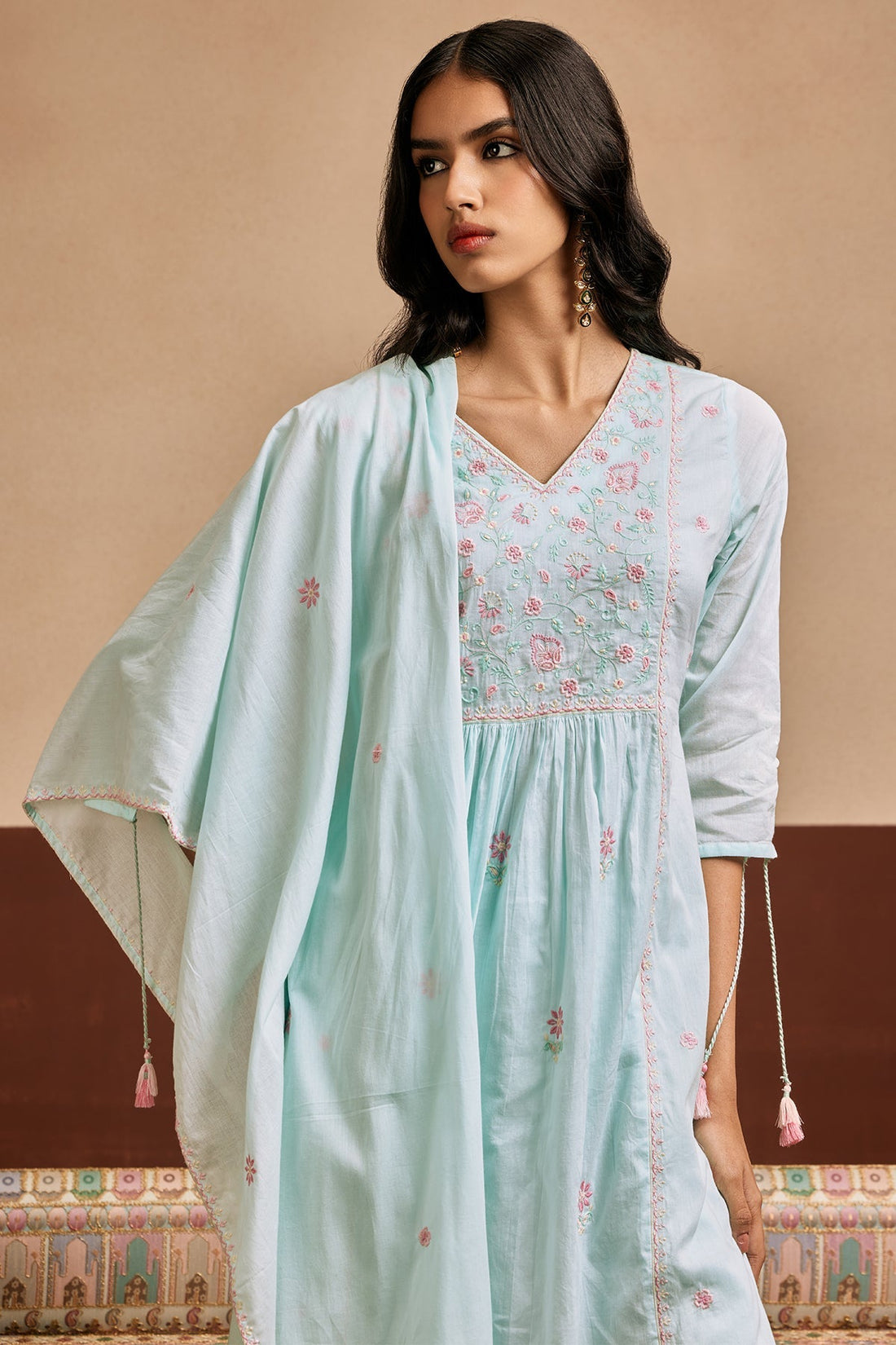 Green Embroidered Kurta 3 Pcs Set