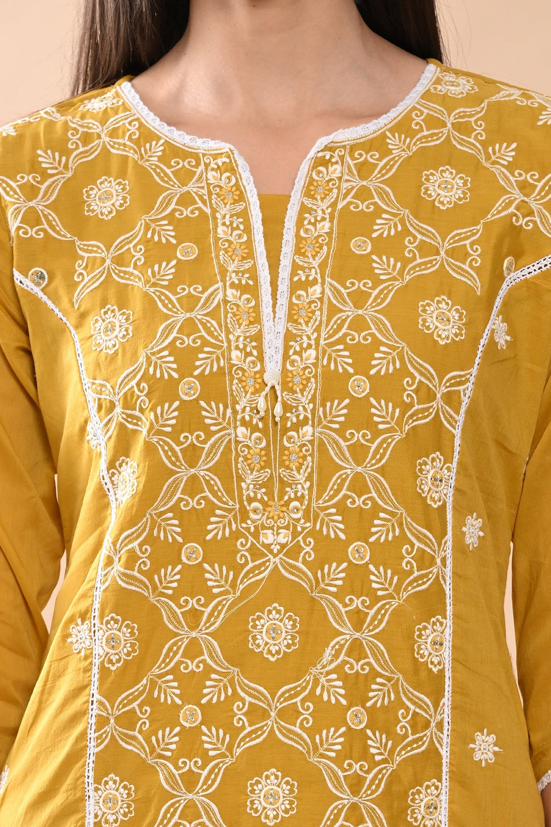 Mustard Embroidered Kurta 3 Pcs Set