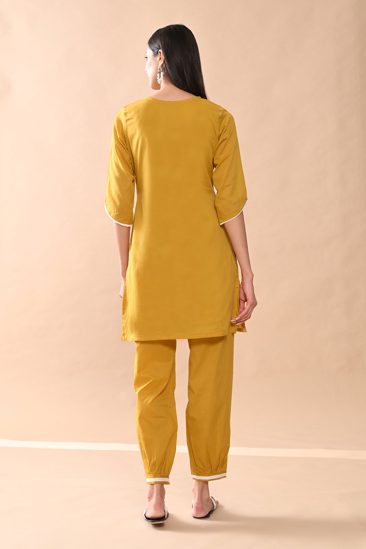 Mustard Embroidered Kurta 3 Pcs Set