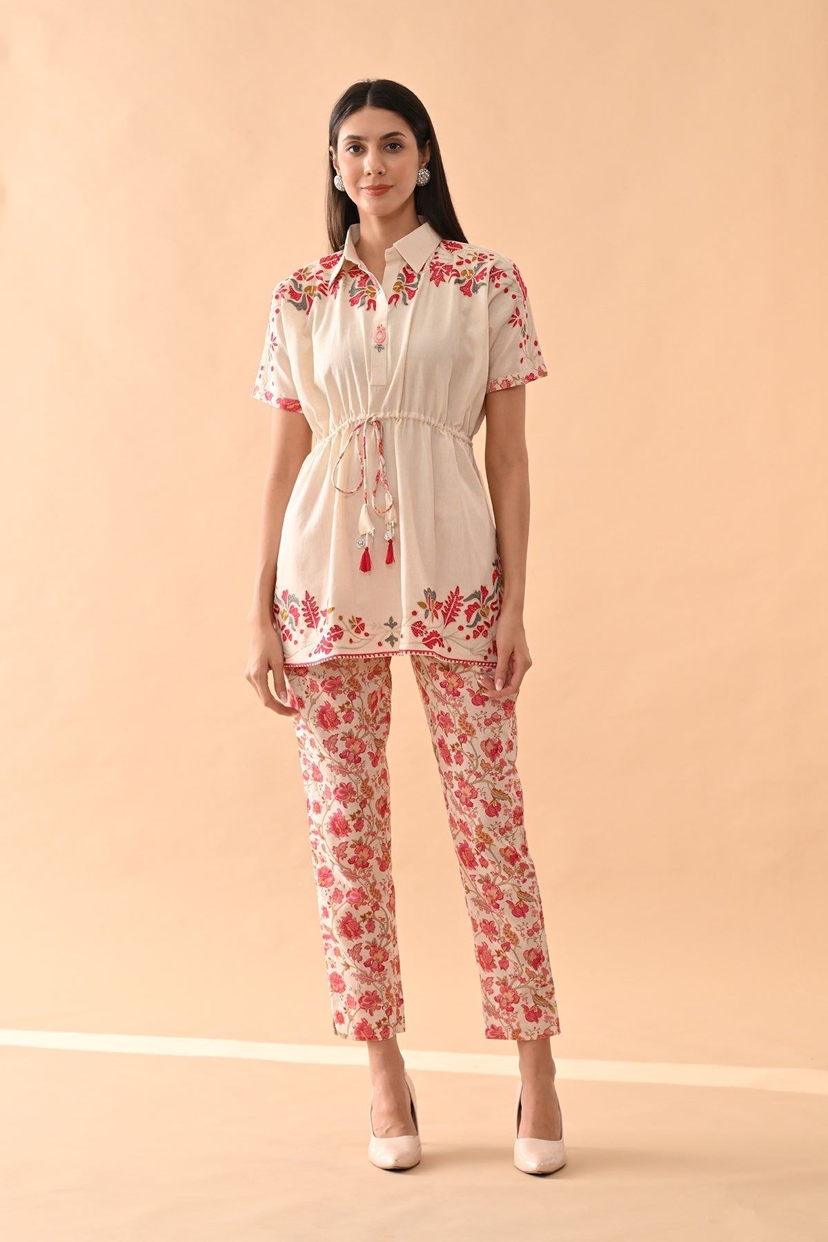 Cream Embroidered Kurta Set