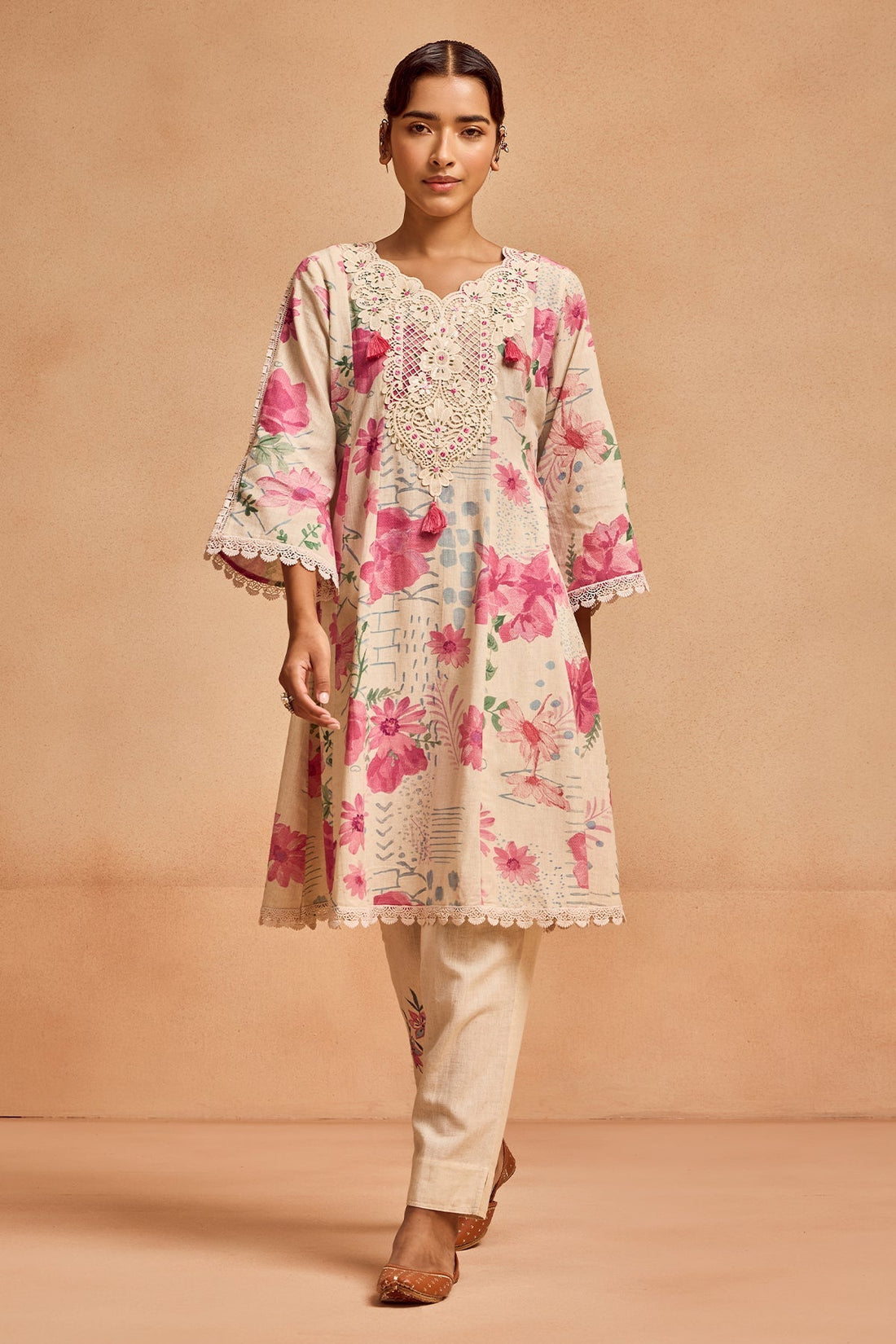 Cream Printed Kurta 2 Pcs Set