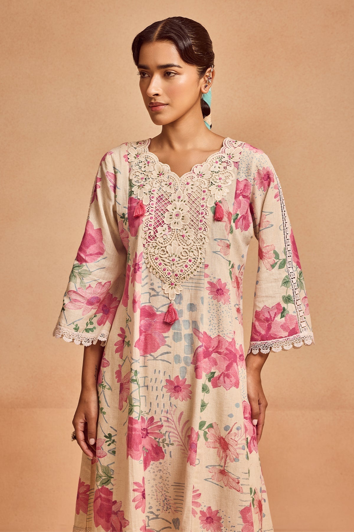 Cream Printed Kurta 2 Pcs Set