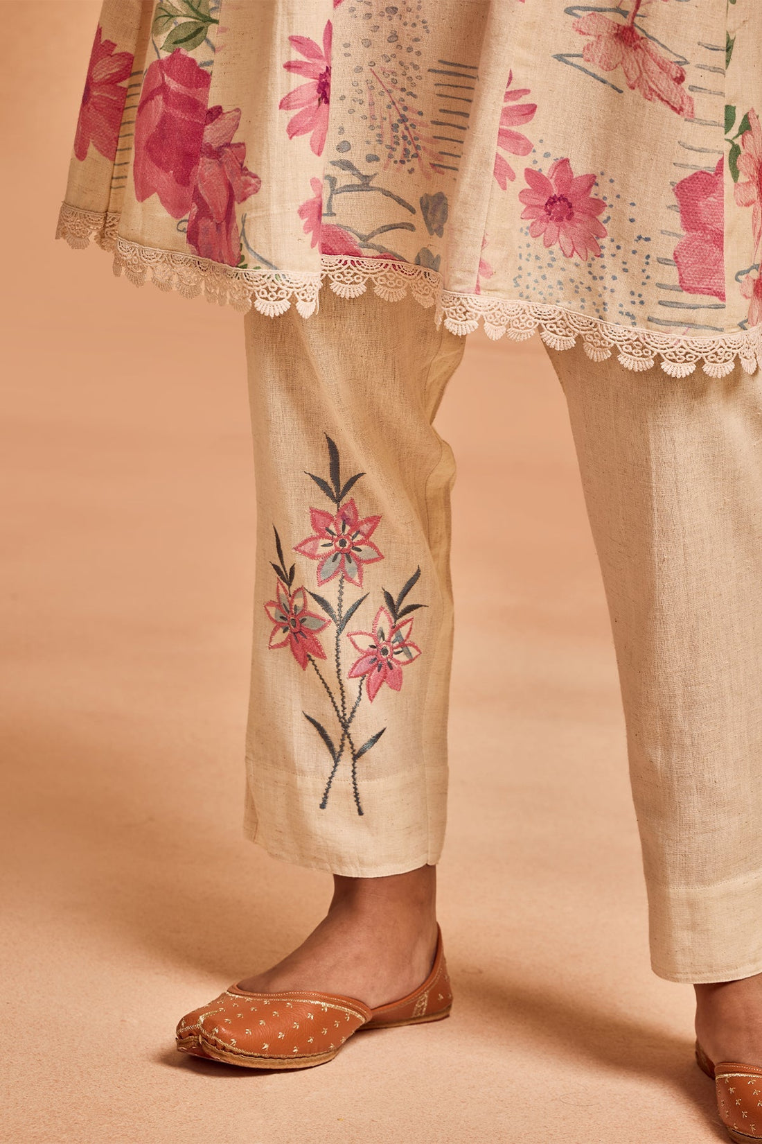Cream Printed Kurta 2 Pcs Set