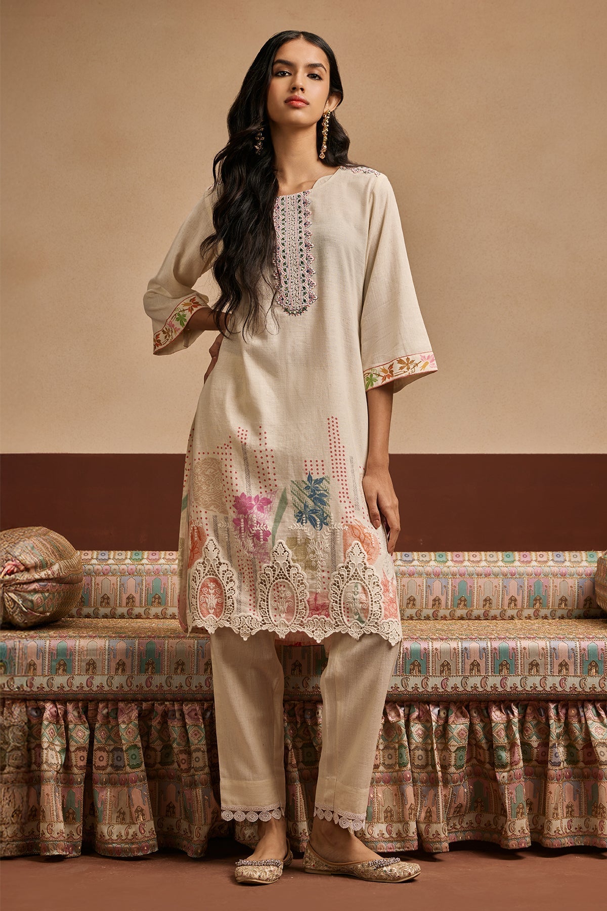 Cream Printed Kurta 2 Pcs Set