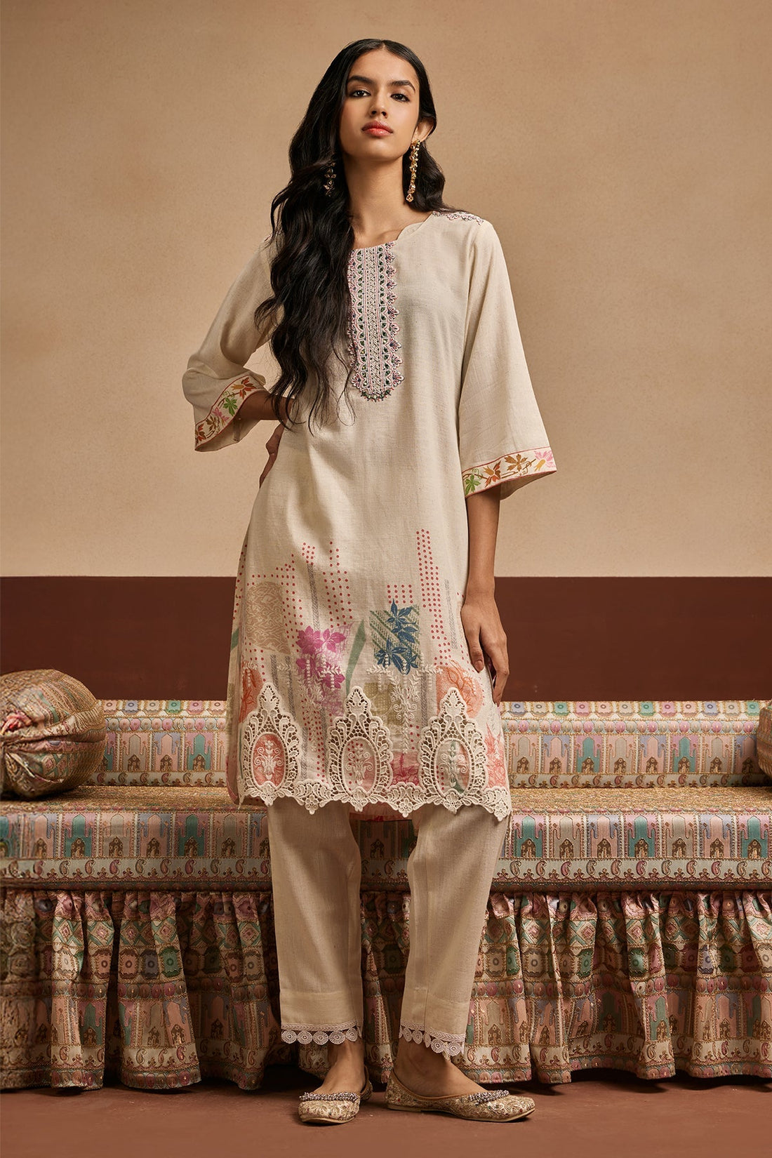 Cream Printed Kurta 2 Pcs Set