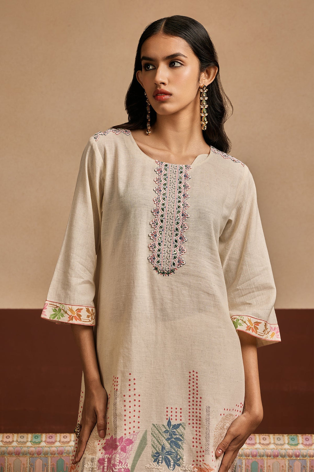 Cream Printed Kurta 2 Pcs Set