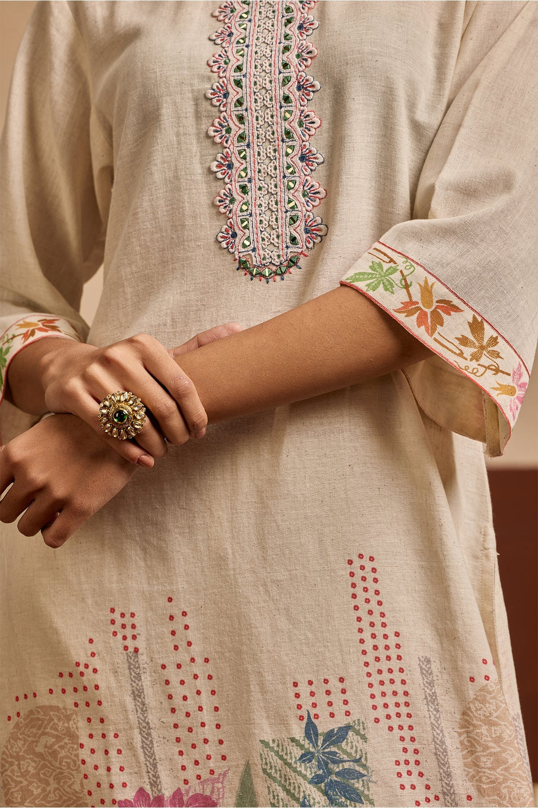 Cream Printed Kurta 2 Pcs Set