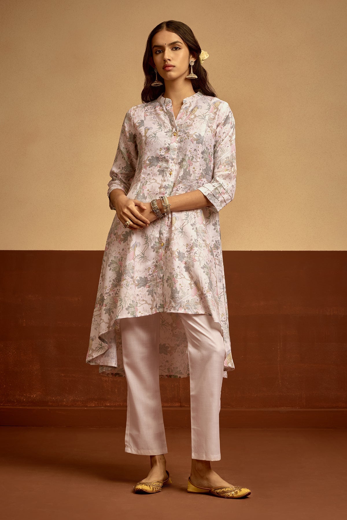Cream Printed Kurta 2 Pcs Set